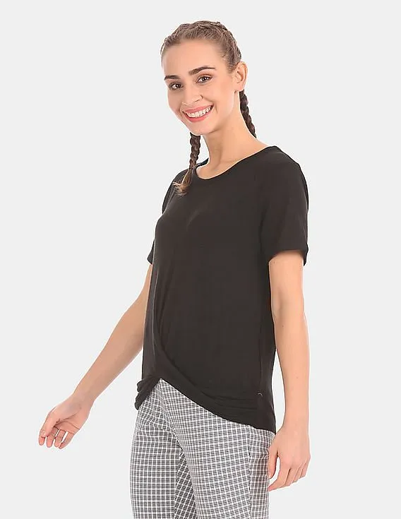 GAP Women Black Crew Neck Softspun Twist Front Stretch T-Shirt