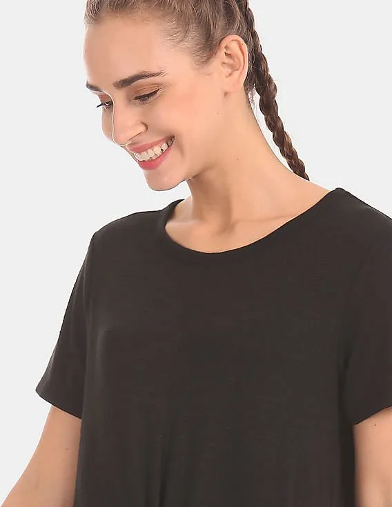 GAP Women Black Crew Neck Softspun Twist Front Stretch T-Shirt