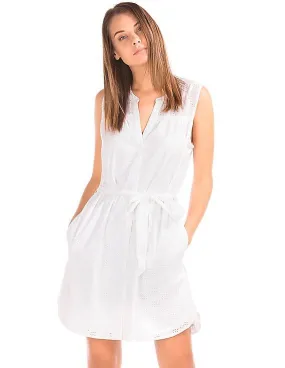 GAP Women White Schiffli Sleeveless Shirt Dress