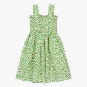 Girls Green Shirred Cotton Dress