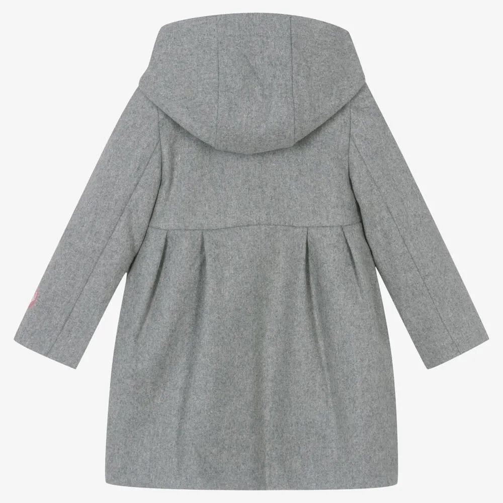 Girls Grey Embroidered Wool Coat