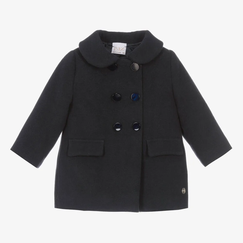 Girls Navy Blue Felted Coat