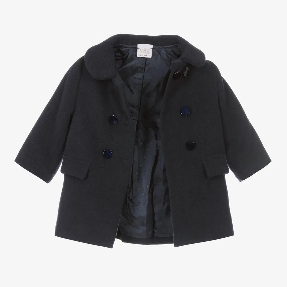 Girls Navy Blue Felted Coat