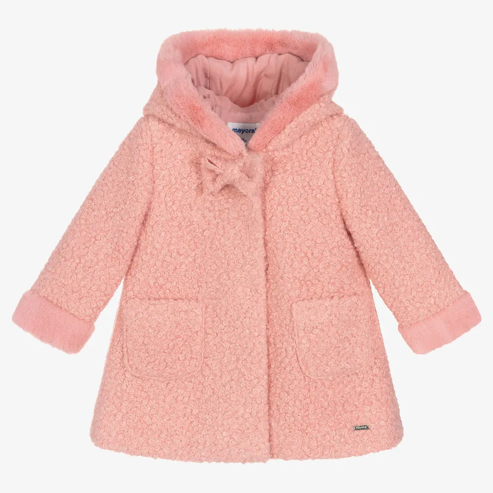 Girls Pink Bouclé Coat