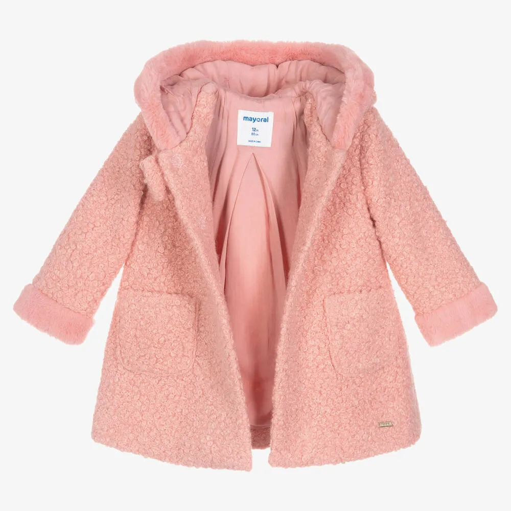 Girls Pink Bouclé Coat