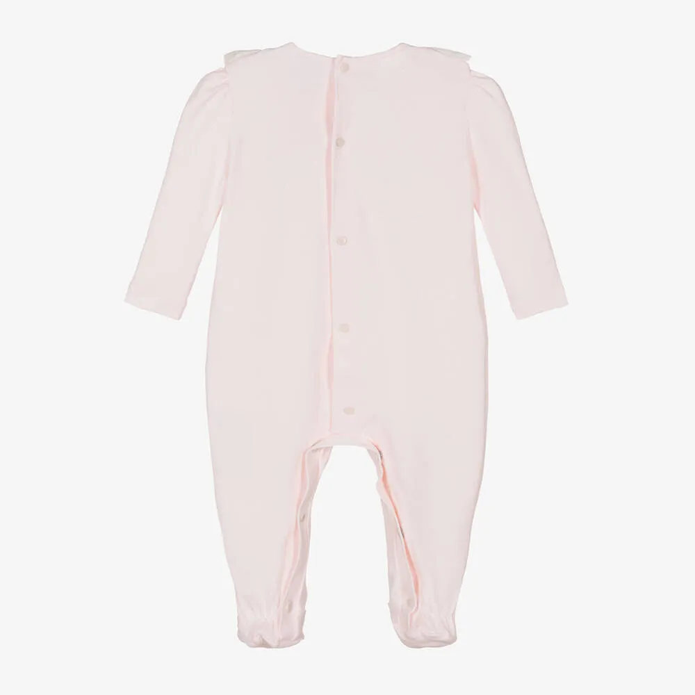 Girls Pink Shirred Cotton Babygrow