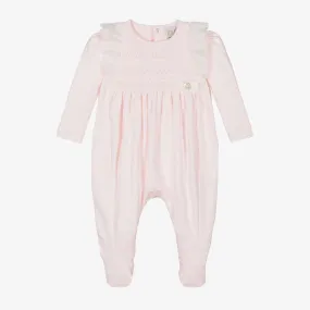 Girls Pink Shirred Cotton Babygrow