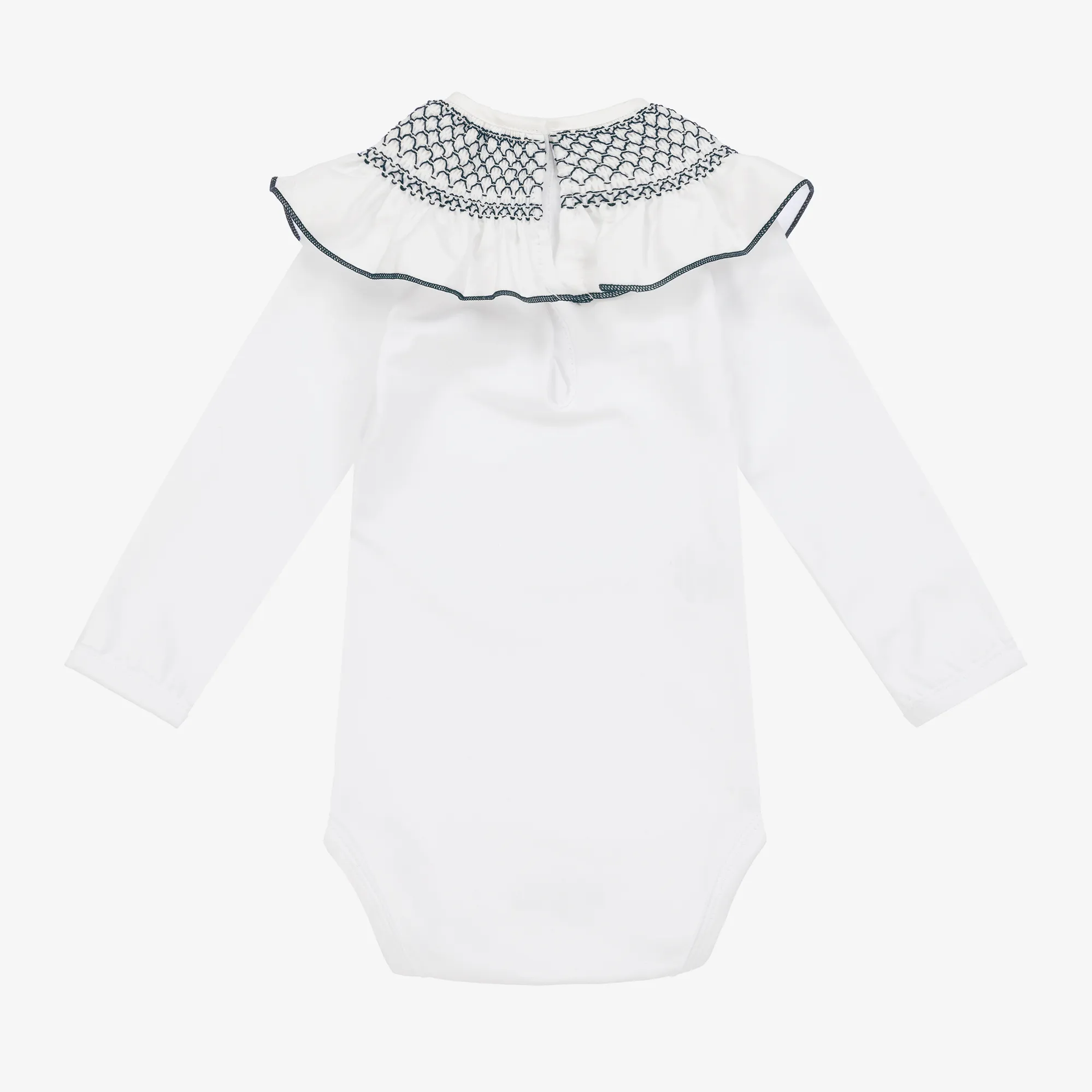 Girls White Cotton Shirred Collar Bodysuit