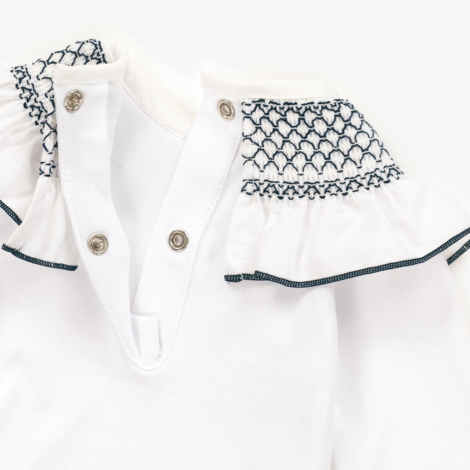 Girls White Cotton Shirred Collar Bodysuit