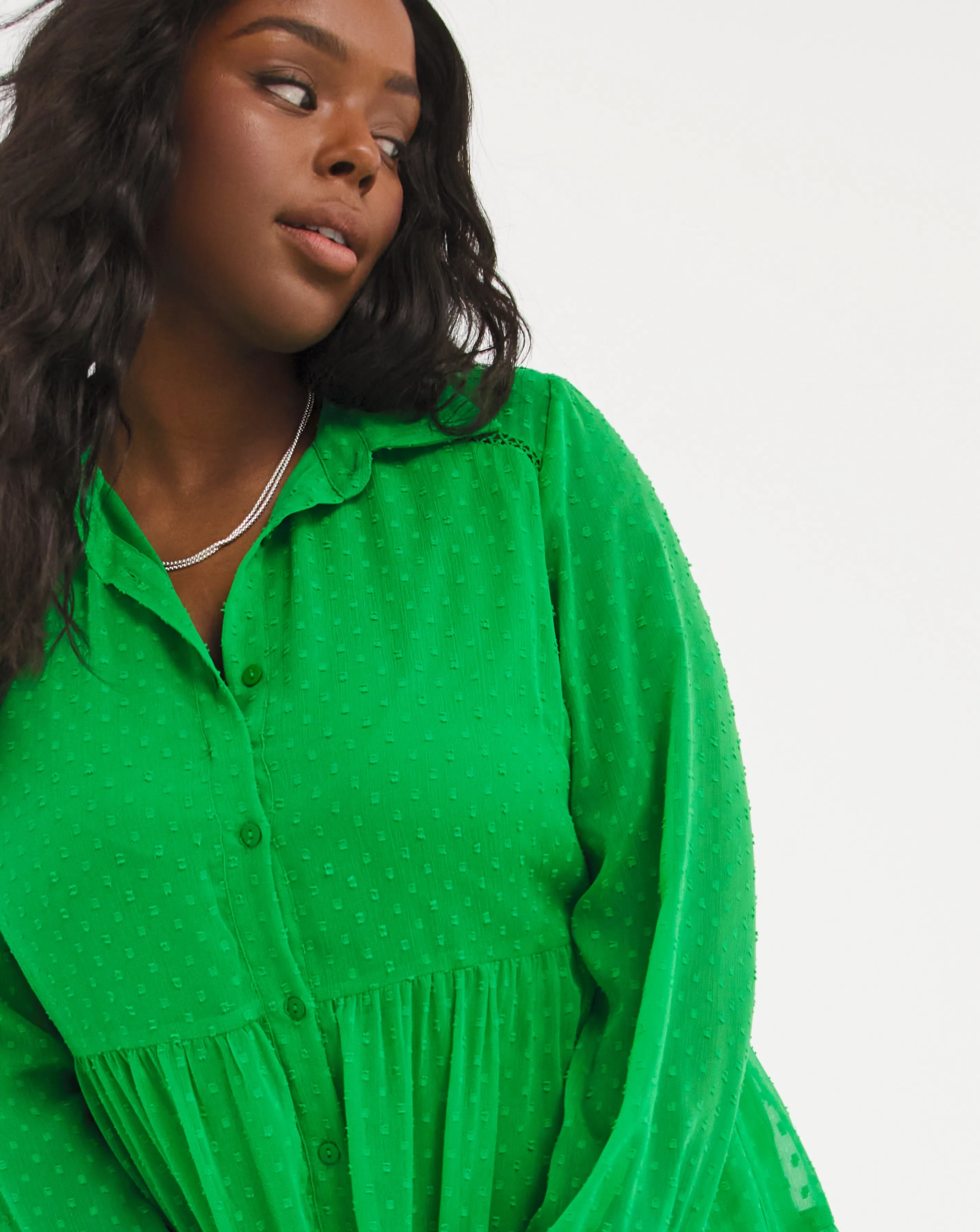 Green Dobby Button Through Smock Dress | Simply Be