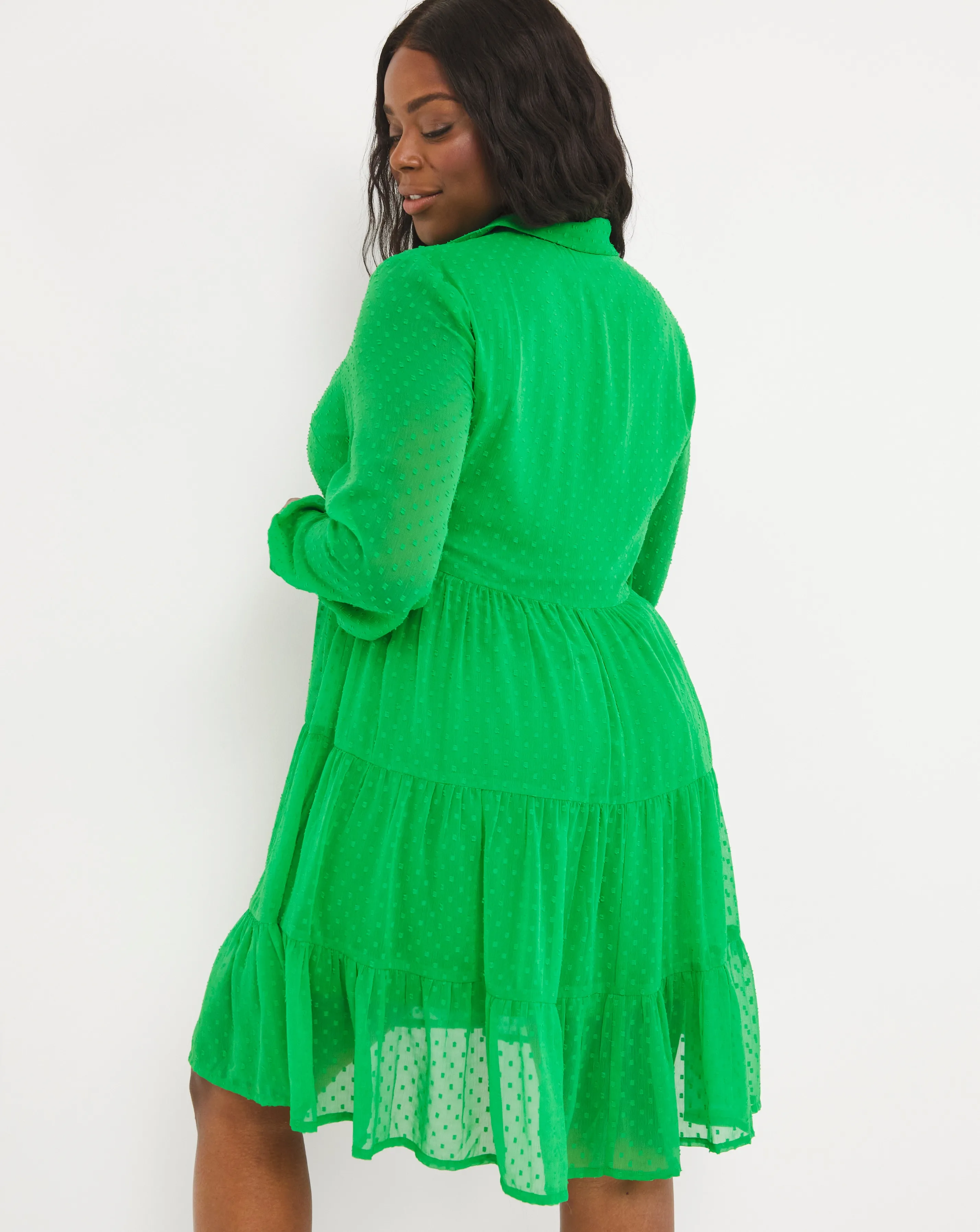 Green Dobby Button Through Smock Dress | Simply Be