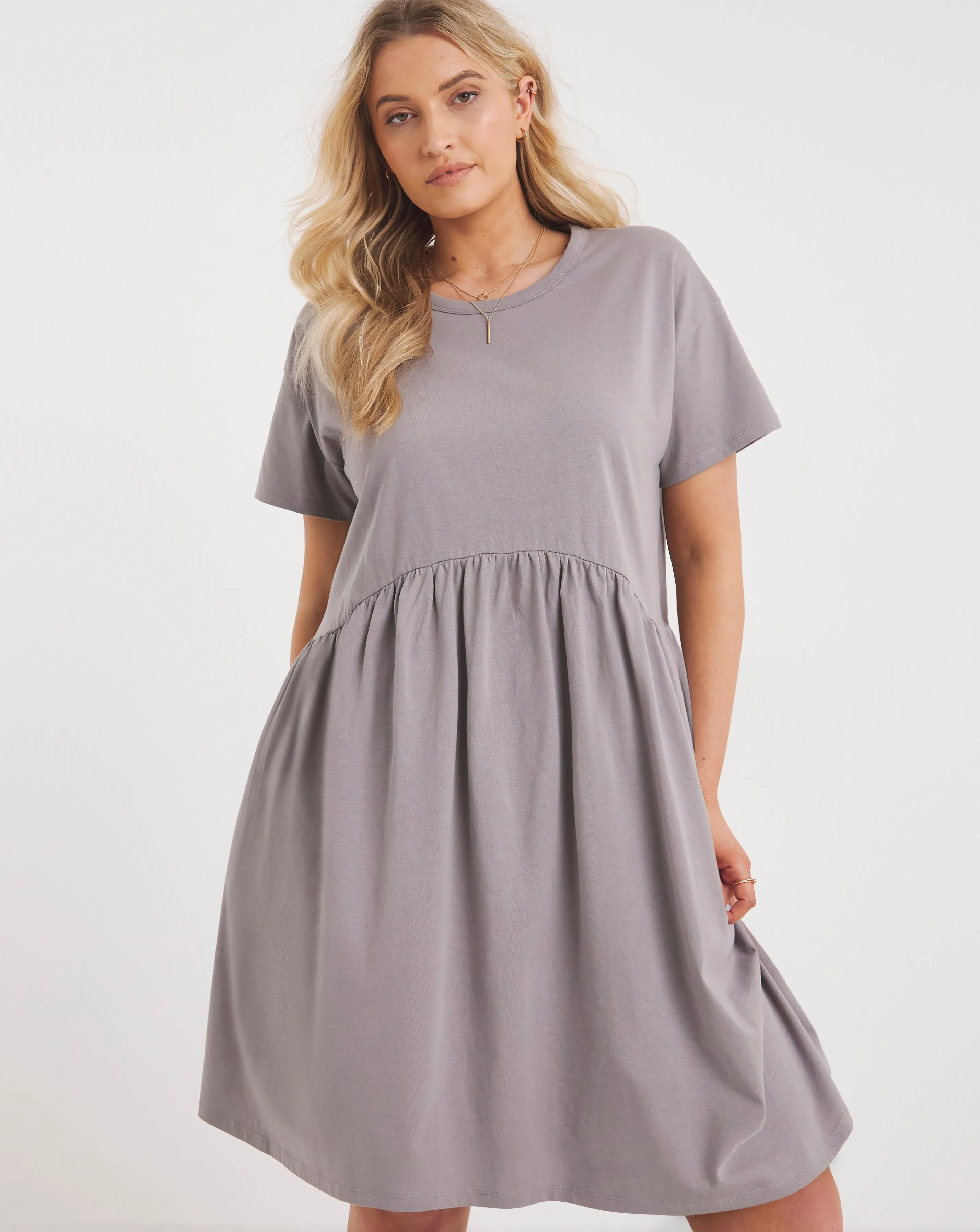 Grey Cotton Jersey Drop Waist Smock Dress | Simply Be