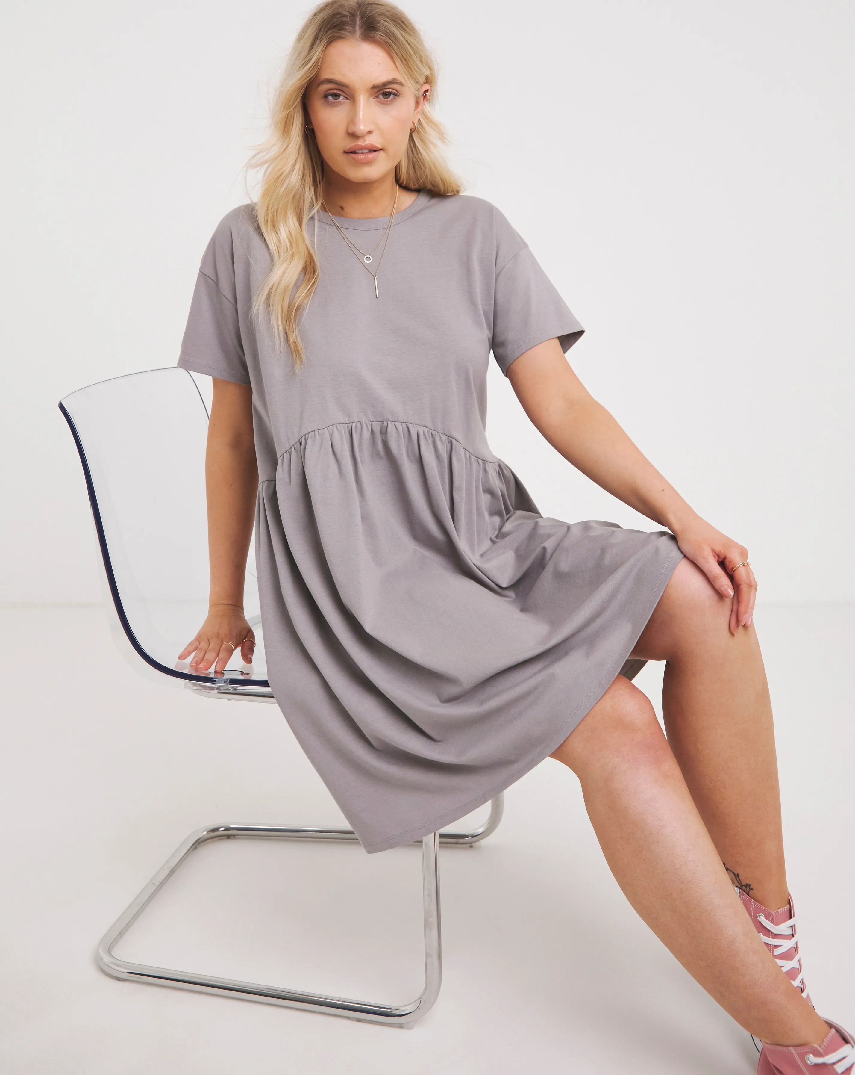 Grey Cotton Jersey Drop Waist Smock Dress | Simply Be