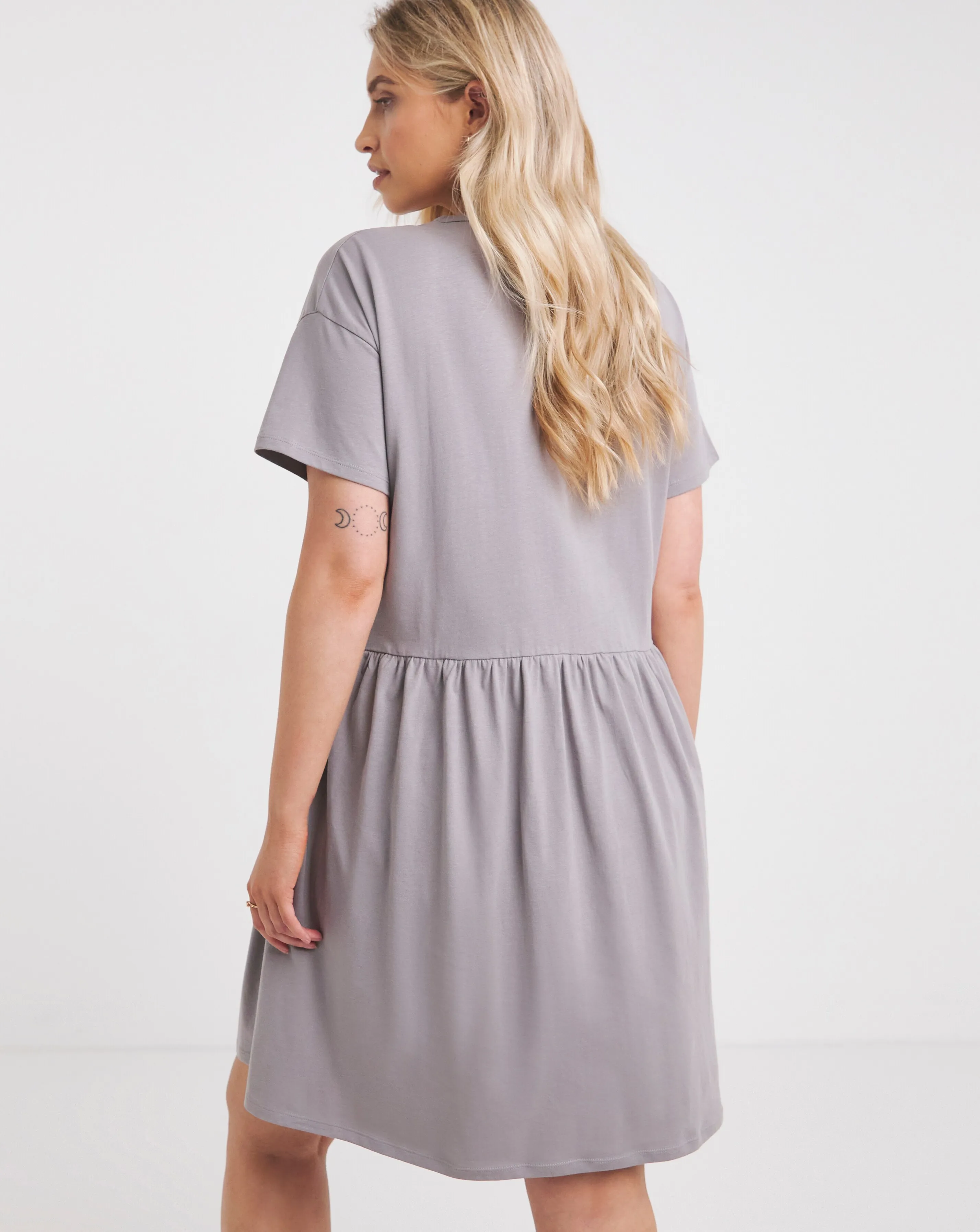 Grey Cotton Jersey Drop Waist Smock Dress | Simply Be