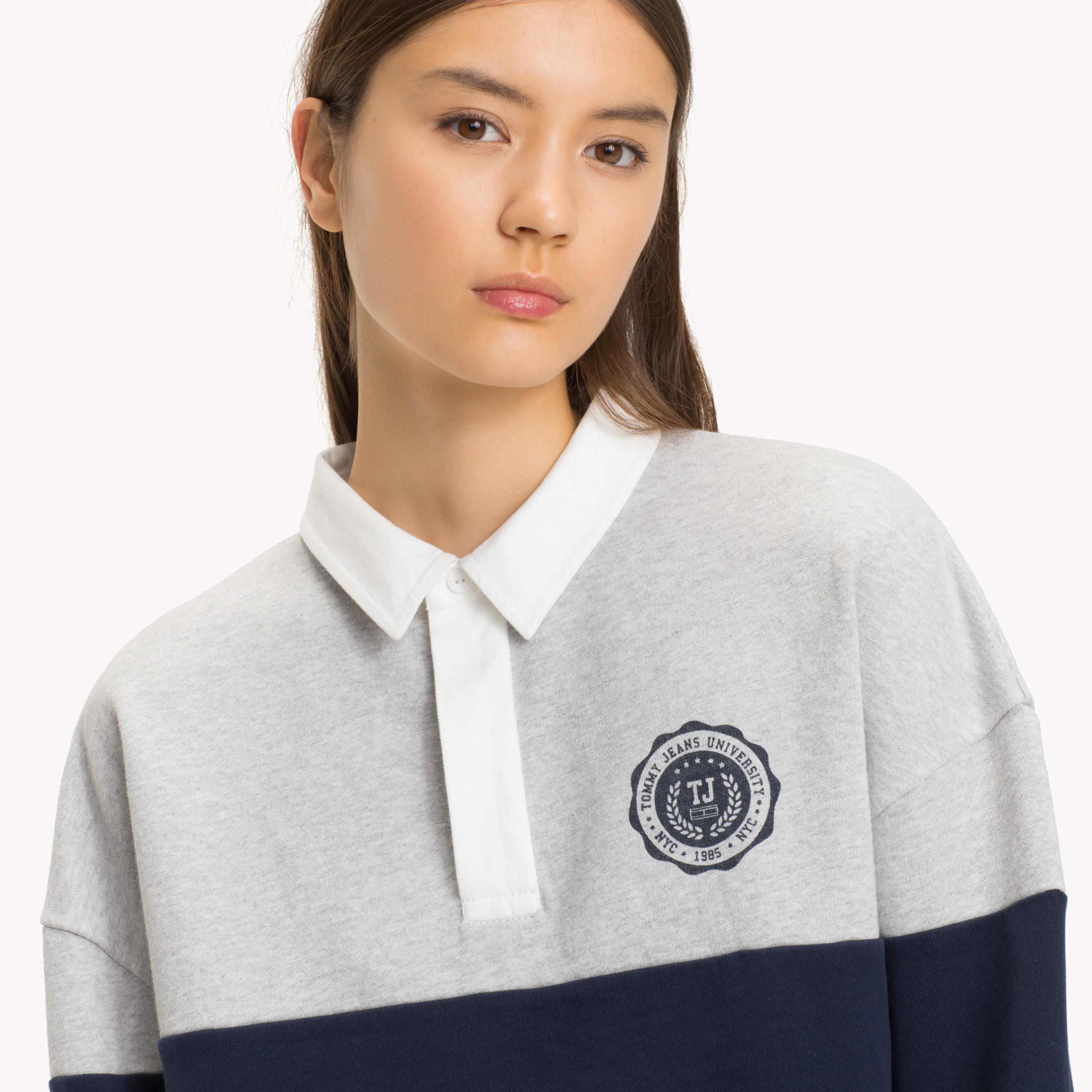 Grey Cropped Rugby Shirt | Sweatshirts & Hoodies | Tommy Hilfiger