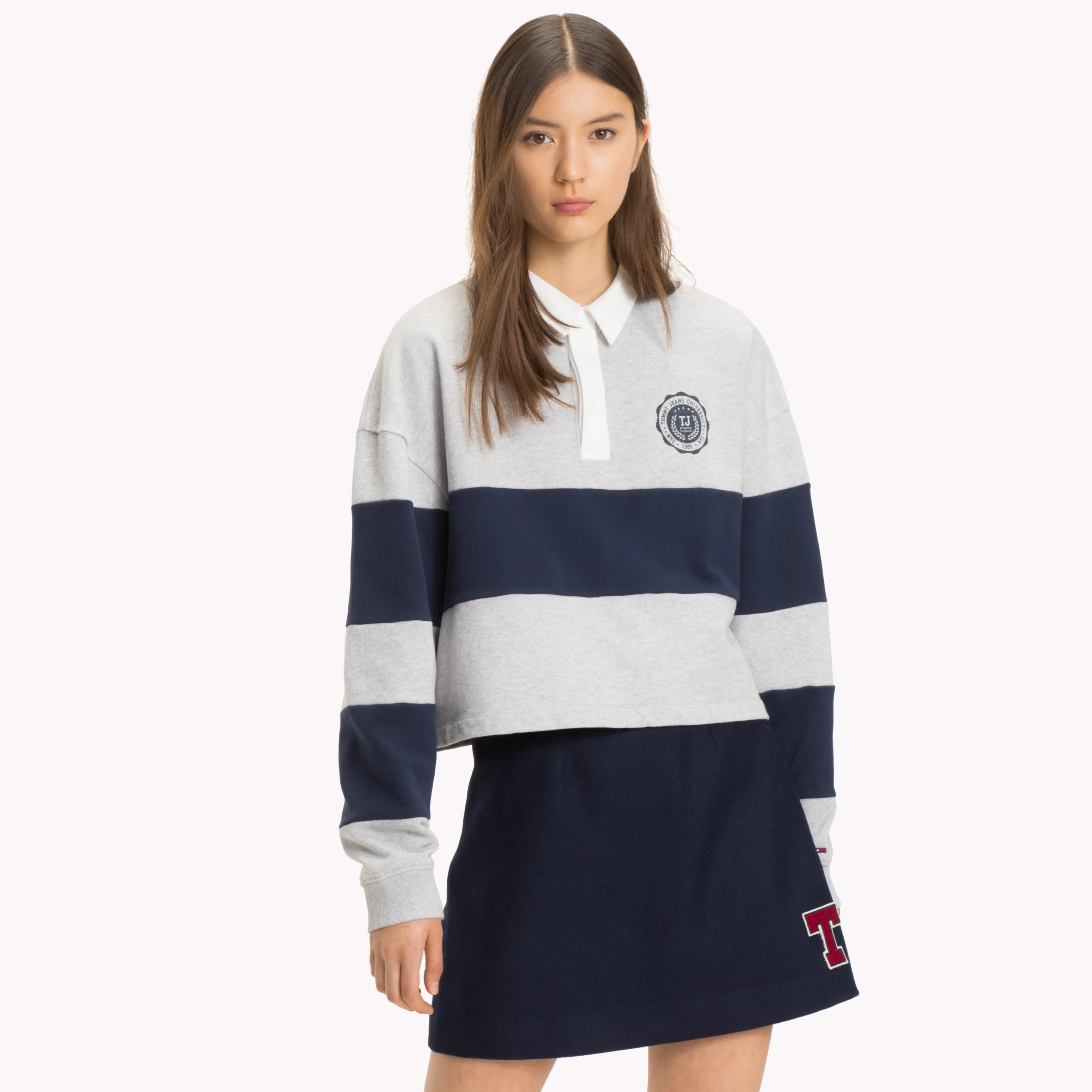 Grey Cropped Rugby Shirt | Sweatshirts & Hoodies | Tommy Hilfiger