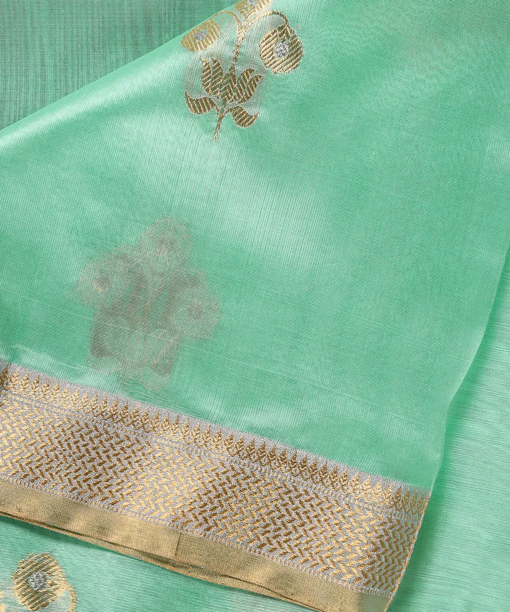 Handloom Pastel Powder Blue Pure Chanderi Silk Dupatta With Booti