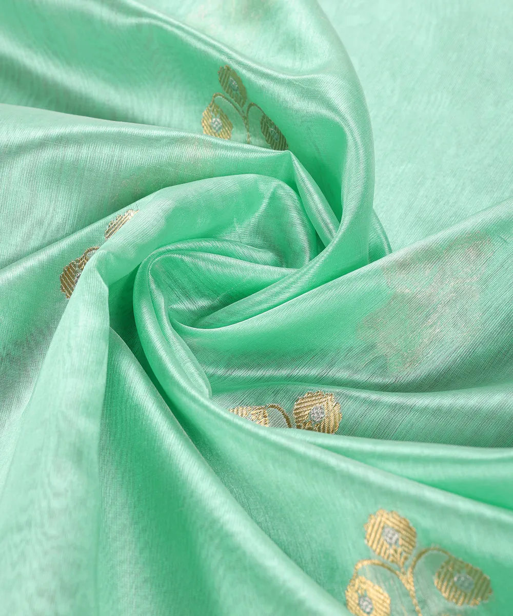 Handloom Pastel Powder Blue Pure Chanderi Silk Dupatta With Booti