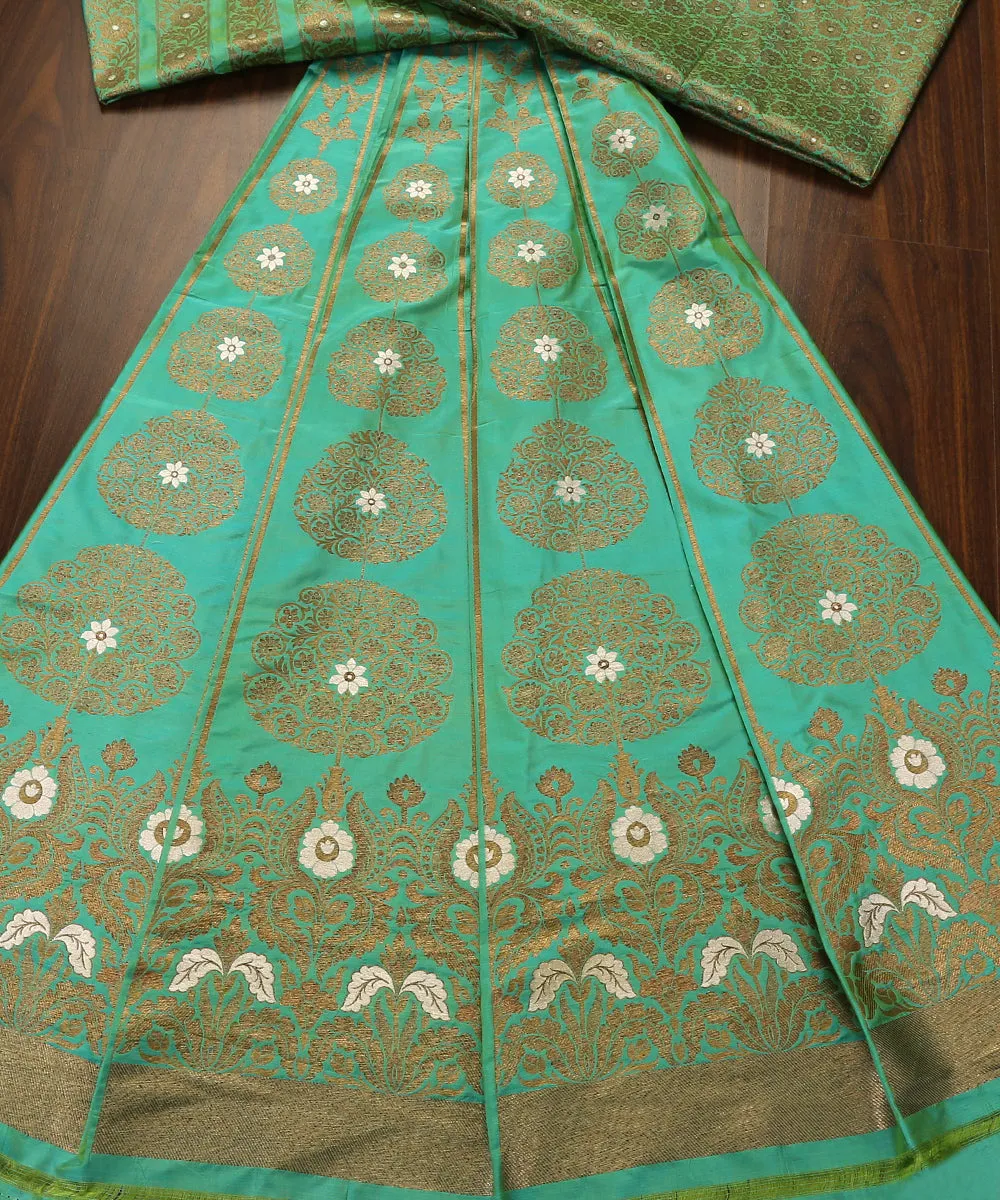 Handloom Powder Blue Pure Katan Silk Banarasi Lehenga With Meenakari