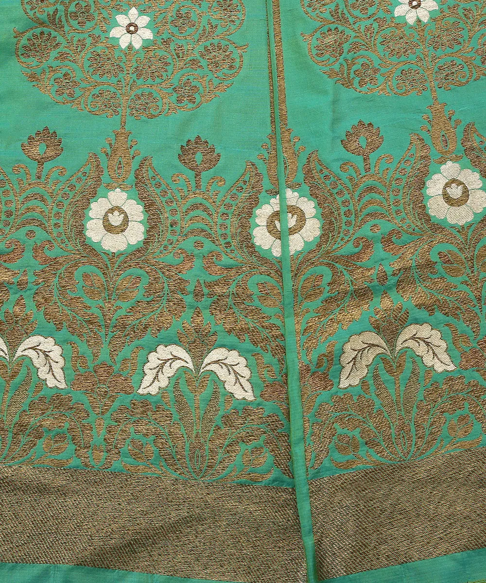 Handloom Powder Blue Pure Katan Silk Banarasi Lehenga With Meenakari