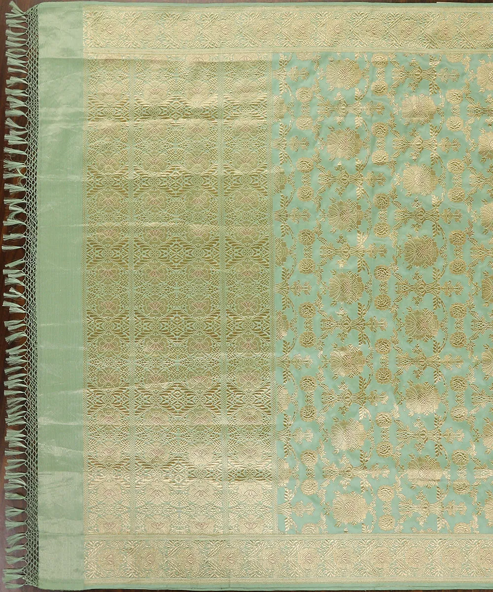 Handloom Powder Blue Pure Katan Silk Odhna Jangla Banarasi Dupatta