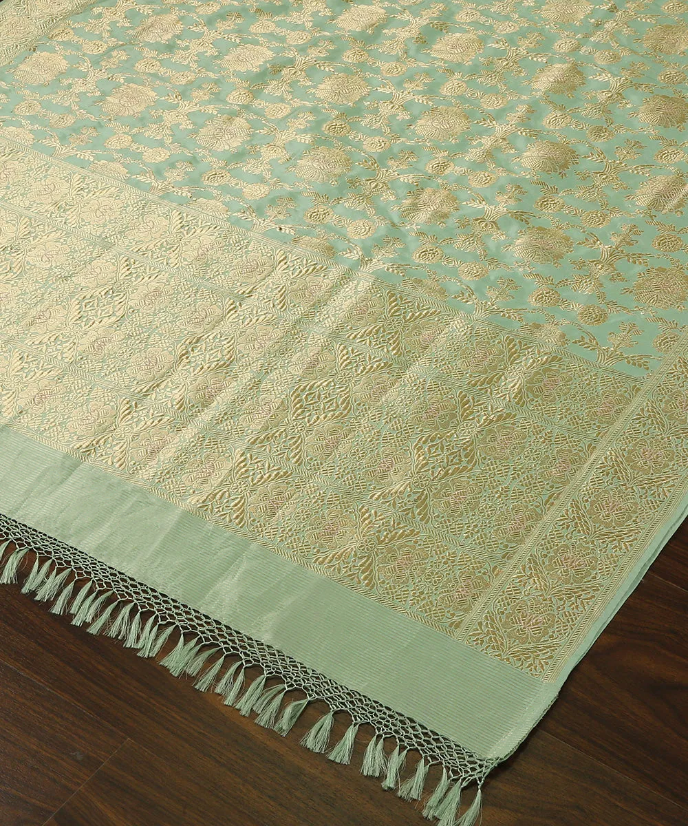 Handloom Powder Blue Pure Katan Silk Odhna Jangla Banarasi Dupatta