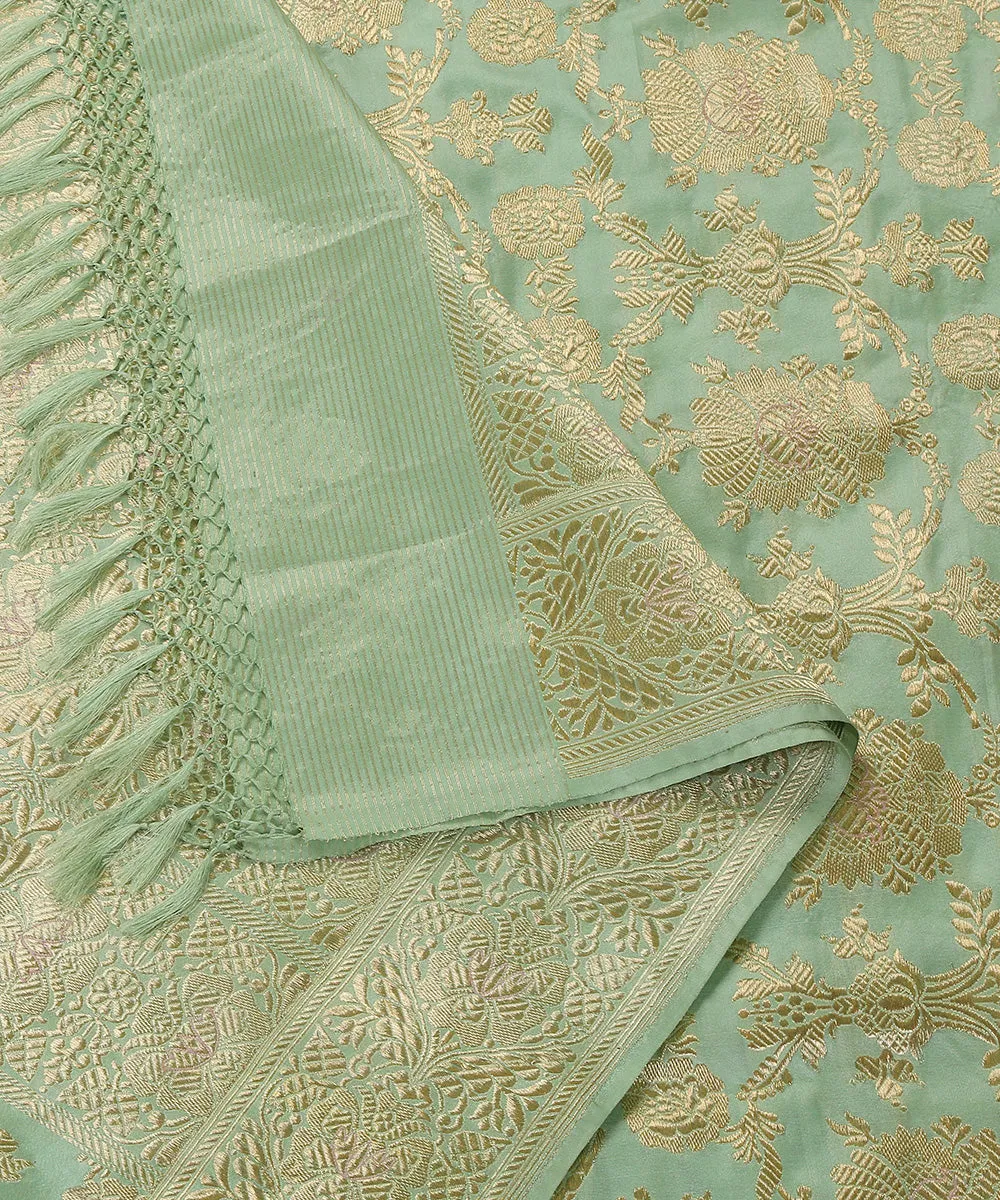 Handloom Powder Blue Pure Katan Silk Odhna Jangla Banarasi Dupatta