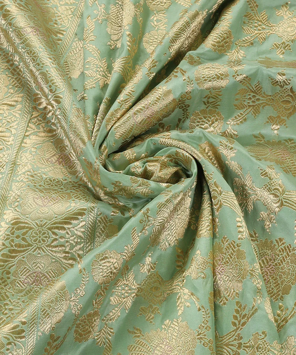 Handloom Powder Blue Pure Katan Silk Odhna Jangla Banarasi Dupatta