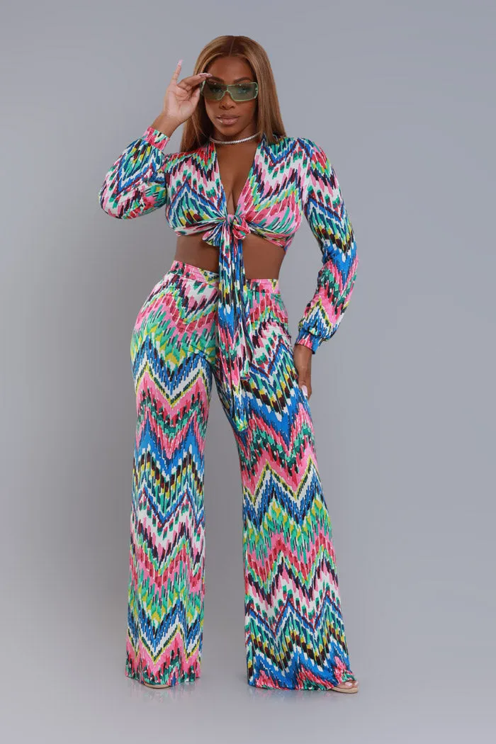 Hey Mama High Rise Graphic Wide Leg Pants - Multicolor