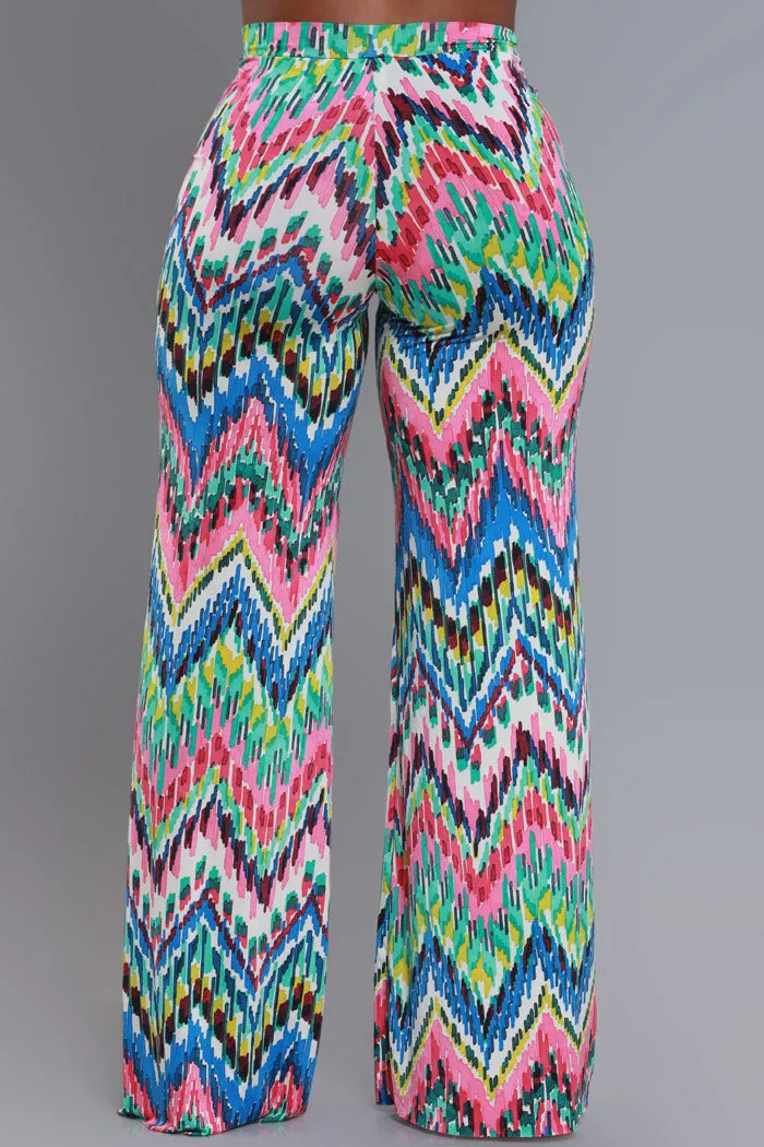 Hey Mama High Rise Graphic Wide Leg Pants - Multicolor