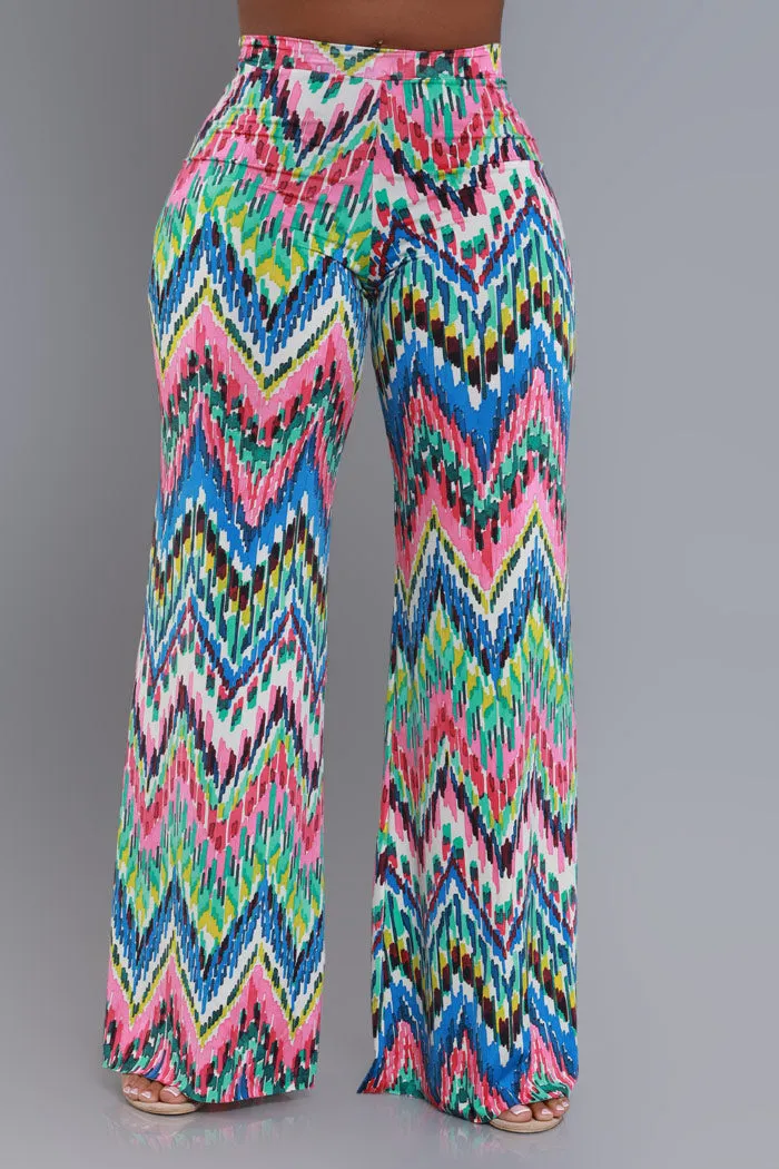 Hey Mama High Rise Graphic Wide Leg Pants - Multicolor