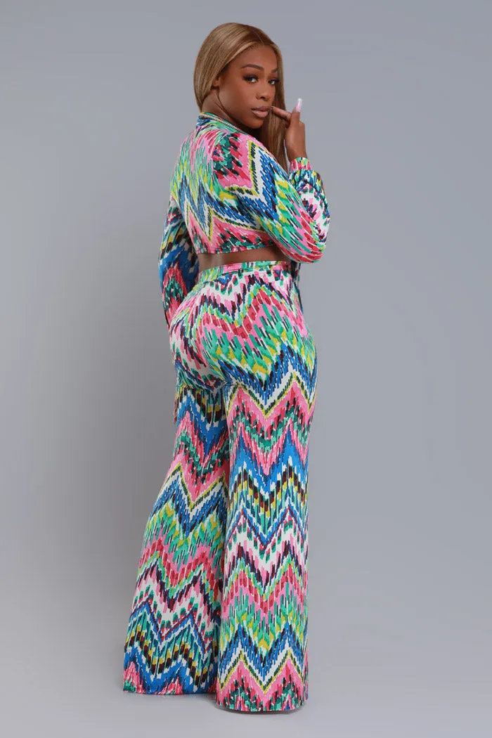 Hey Mama High Rise Graphic Wide Leg Pants - Multicolor