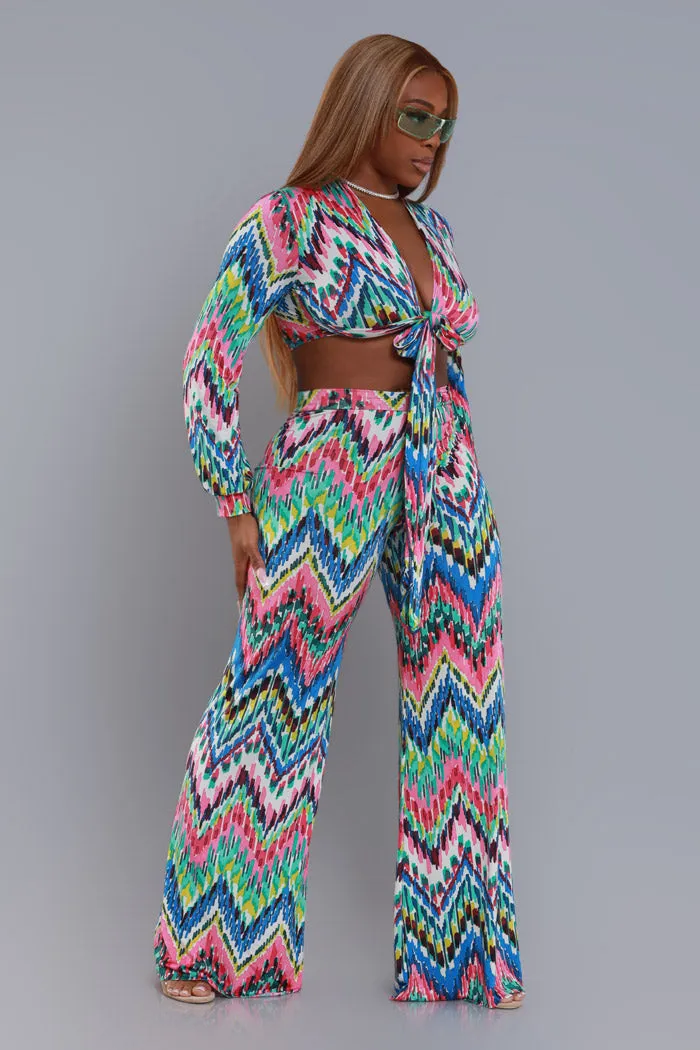 Hey Mama High Rise Graphic Wide Leg Pants - Multicolor