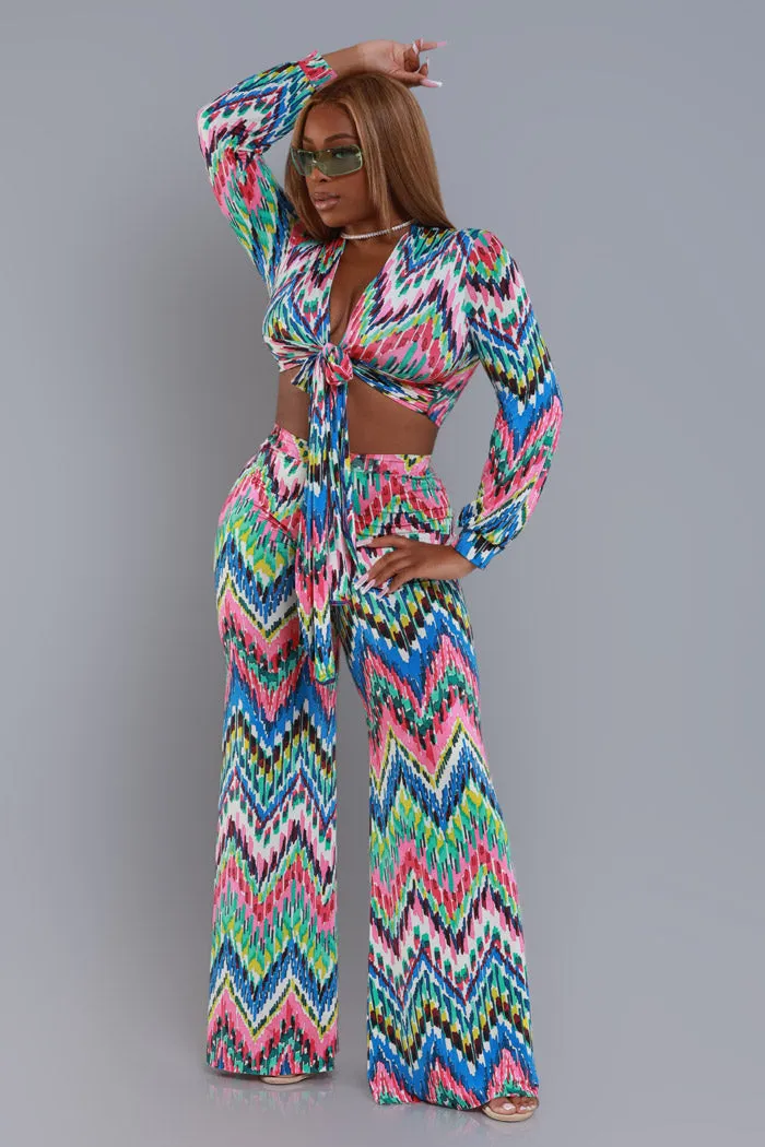 Hey Mama High Rise Graphic Wide Leg Pants - Multicolor