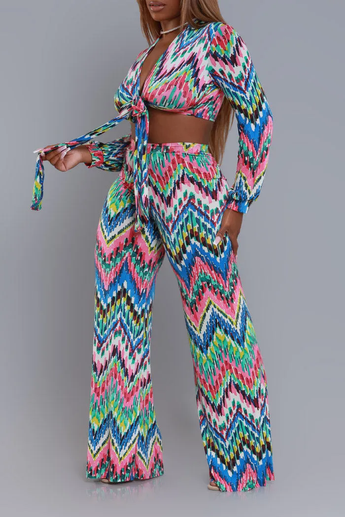 Hey Mama High Rise Graphic Wide Leg Pants - Multicolor