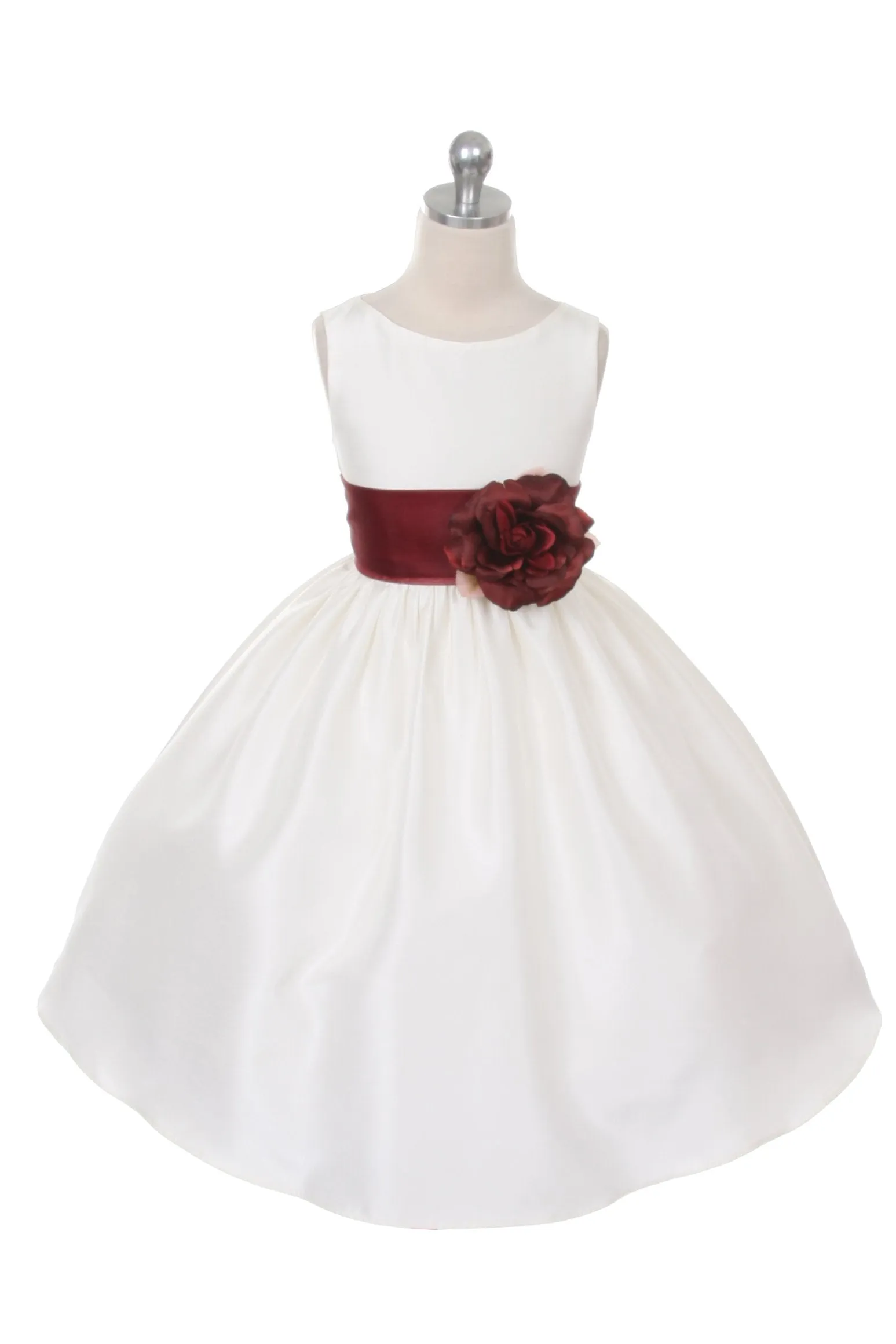 Ivory Classic Poly Silk Girls Dress with Organza Sash