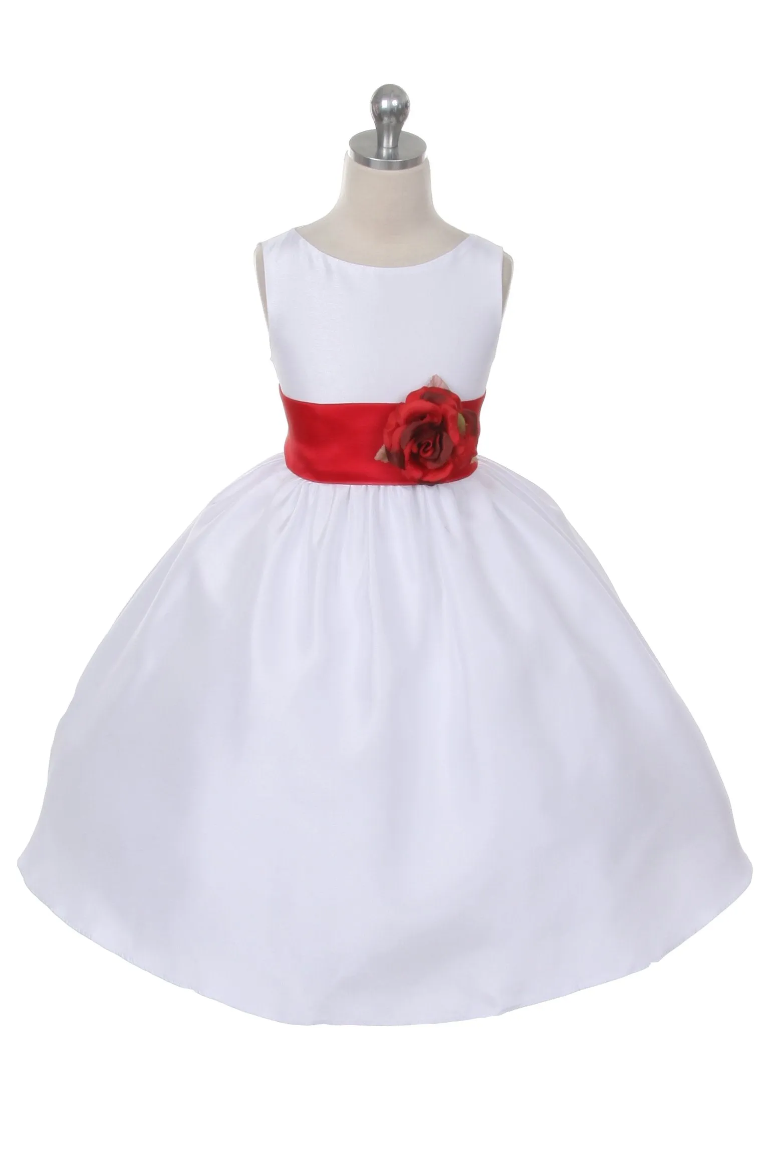 Ivory Classic Poly Silk Girls Dress with Organza Sash