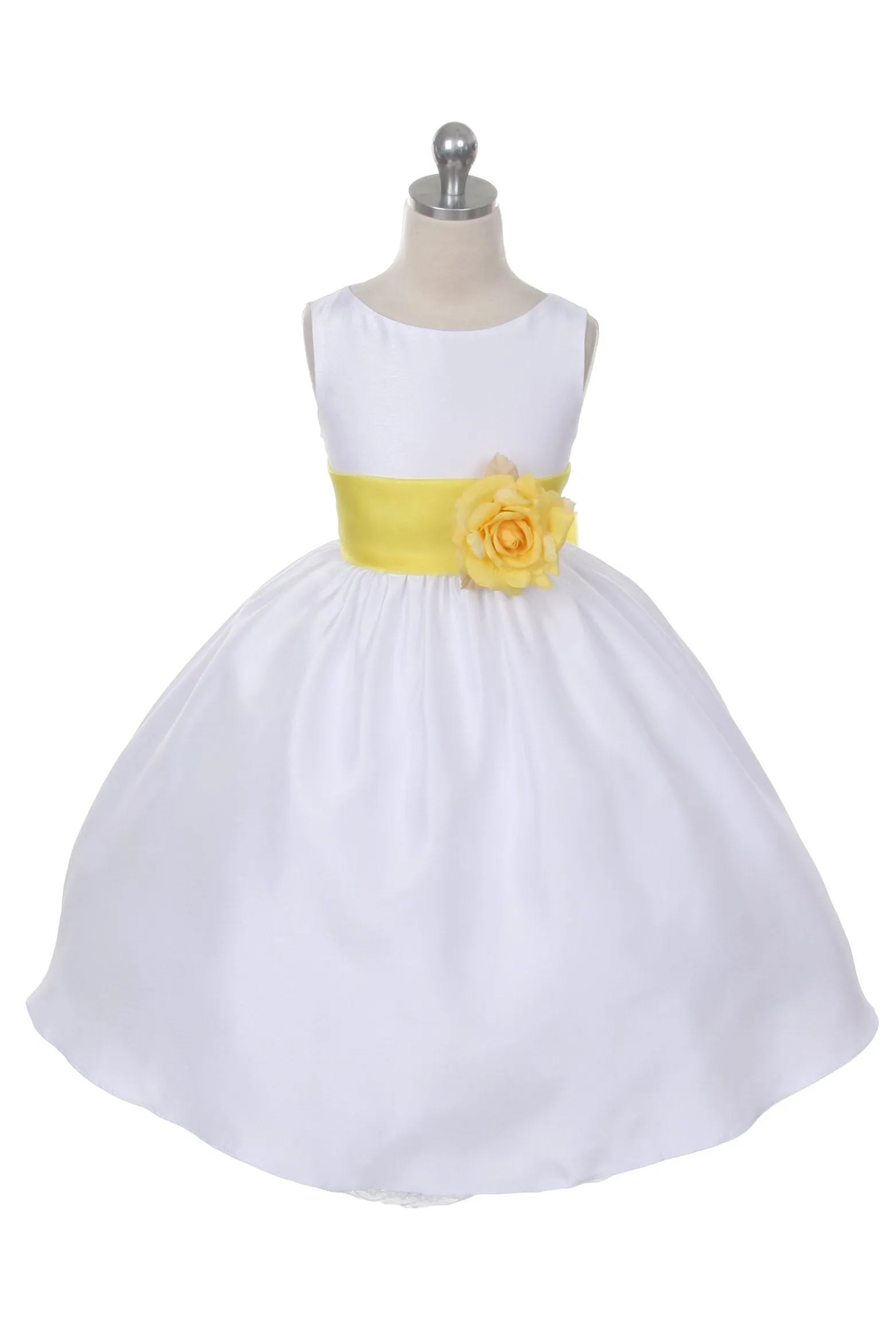 Ivory Classic Poly Silk Girls Dress with Organza Sash