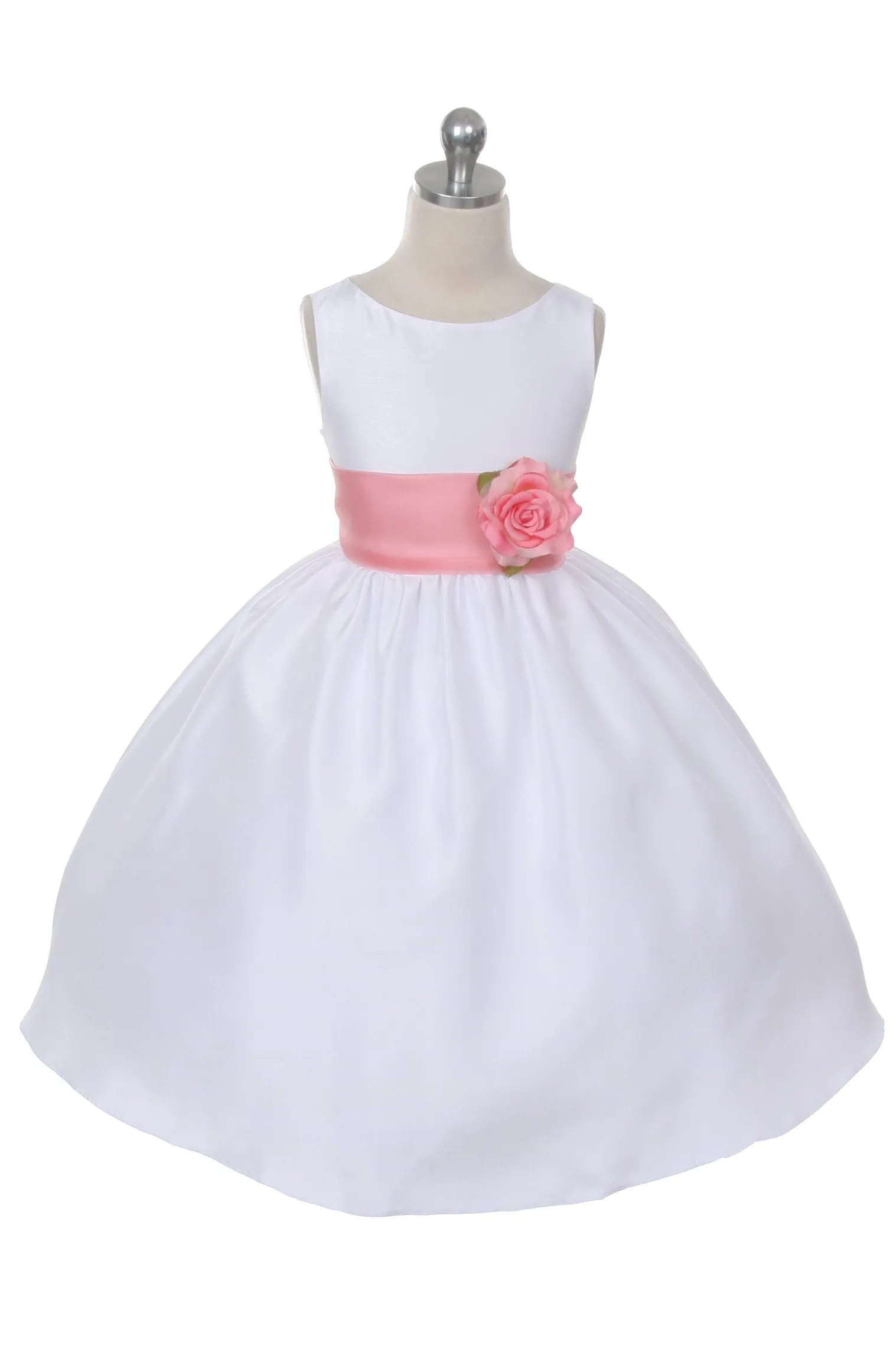 Ivory Classic Poly Silk Girls Dress with Organza Sash