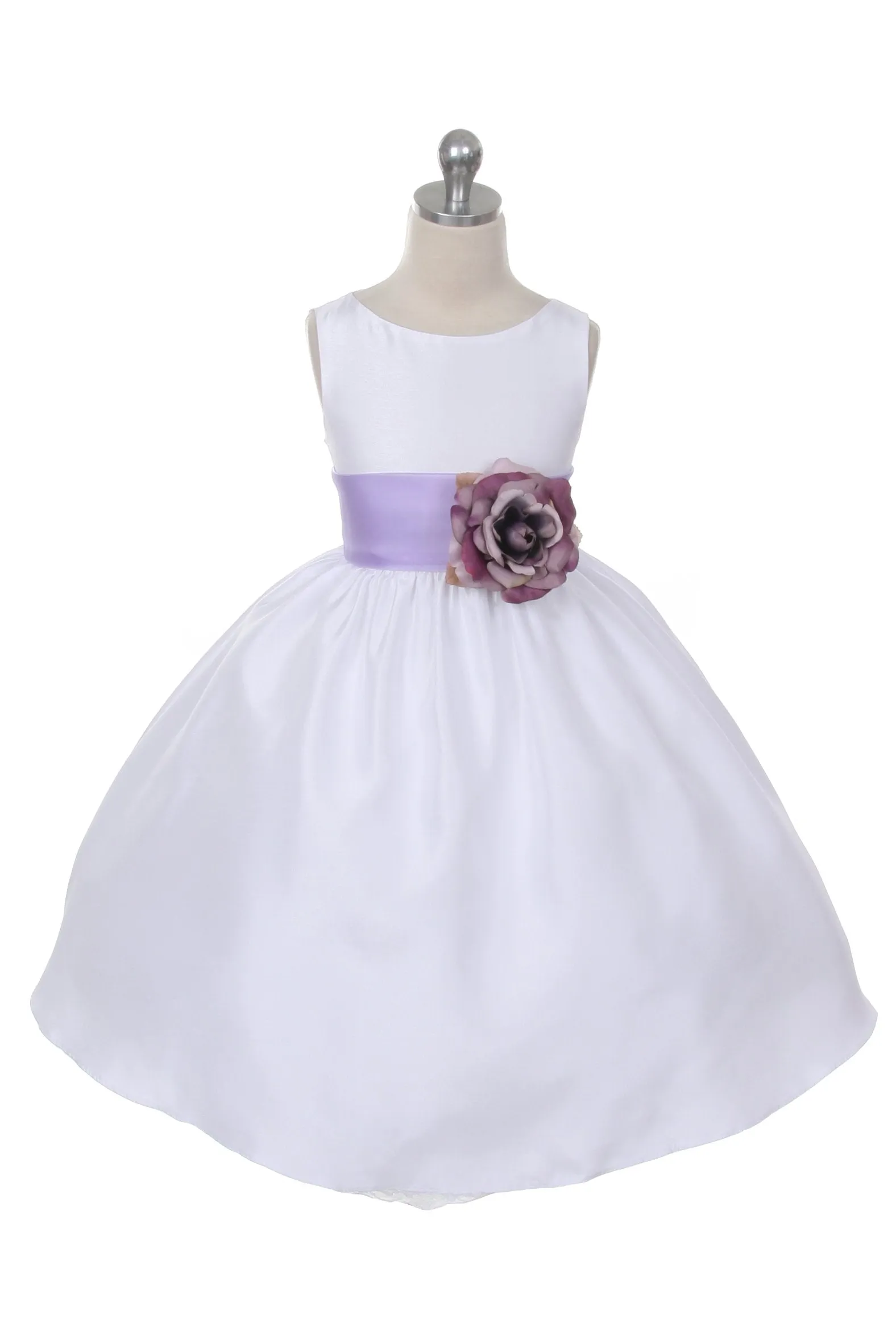 Ivory Classic Poly Silk Girls Dress with Organza Sash