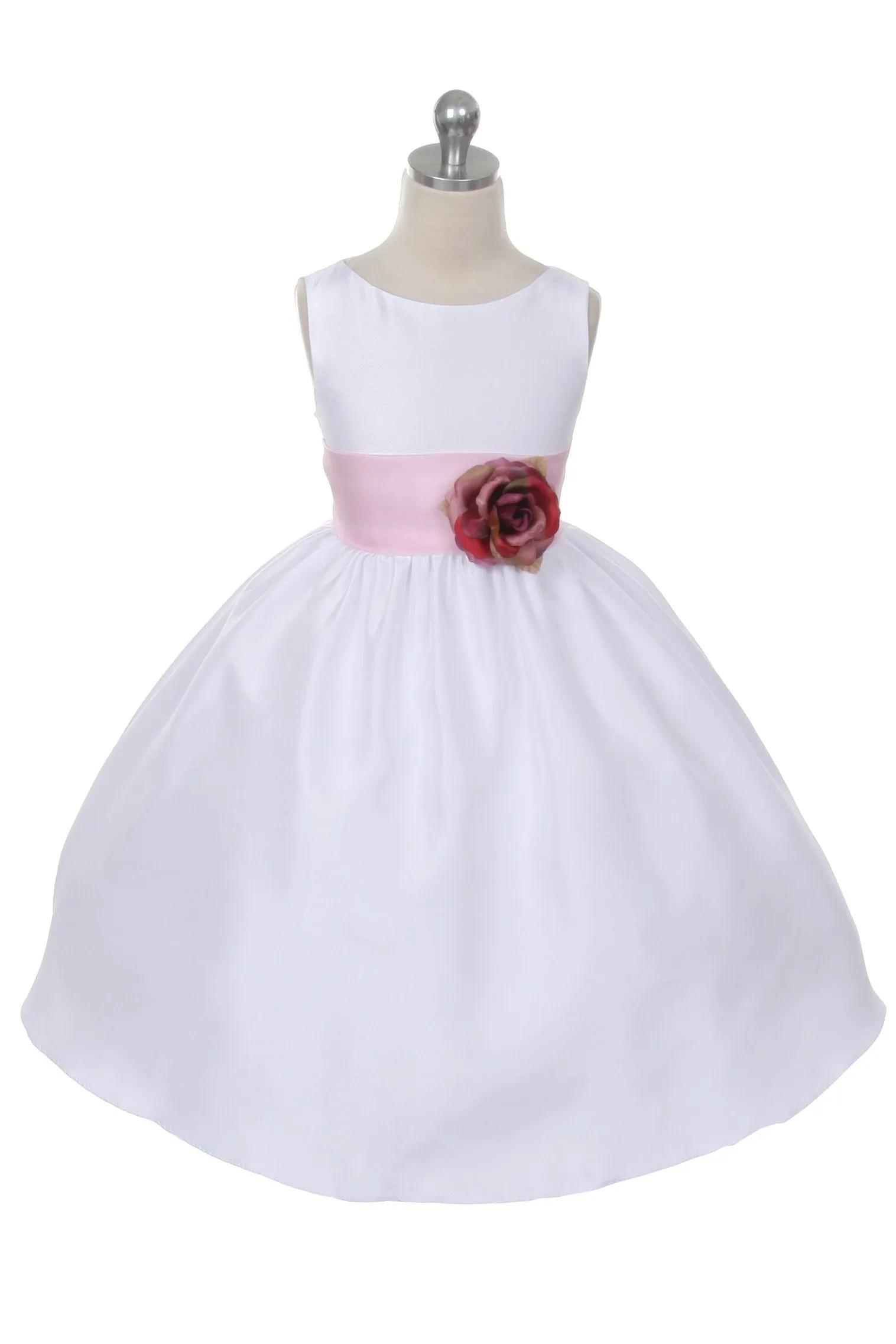 Ivory Classic Poly Silk Girls Dress with Organza Sash