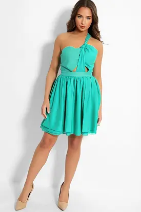 Jade Green One Shoulder Cut Out Layered Mini Dress