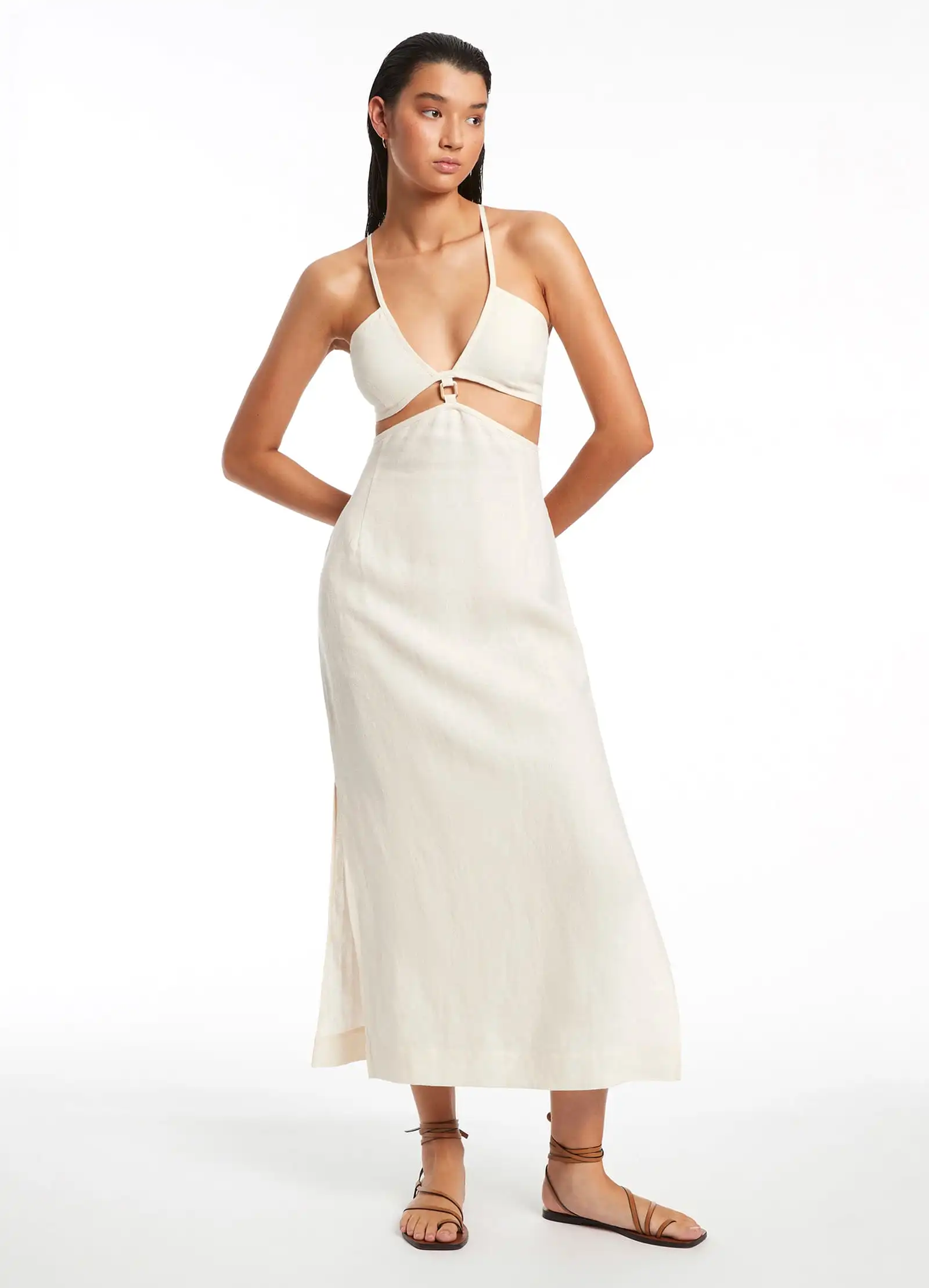 Jetset Plunge Cut Out Dress - Cream