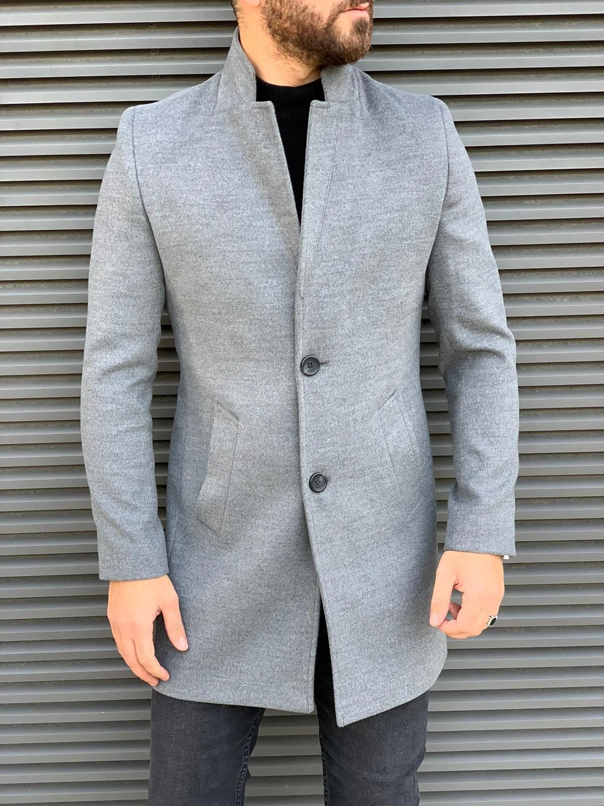 Kenzie Gray Slim Fit Wool Long Coat