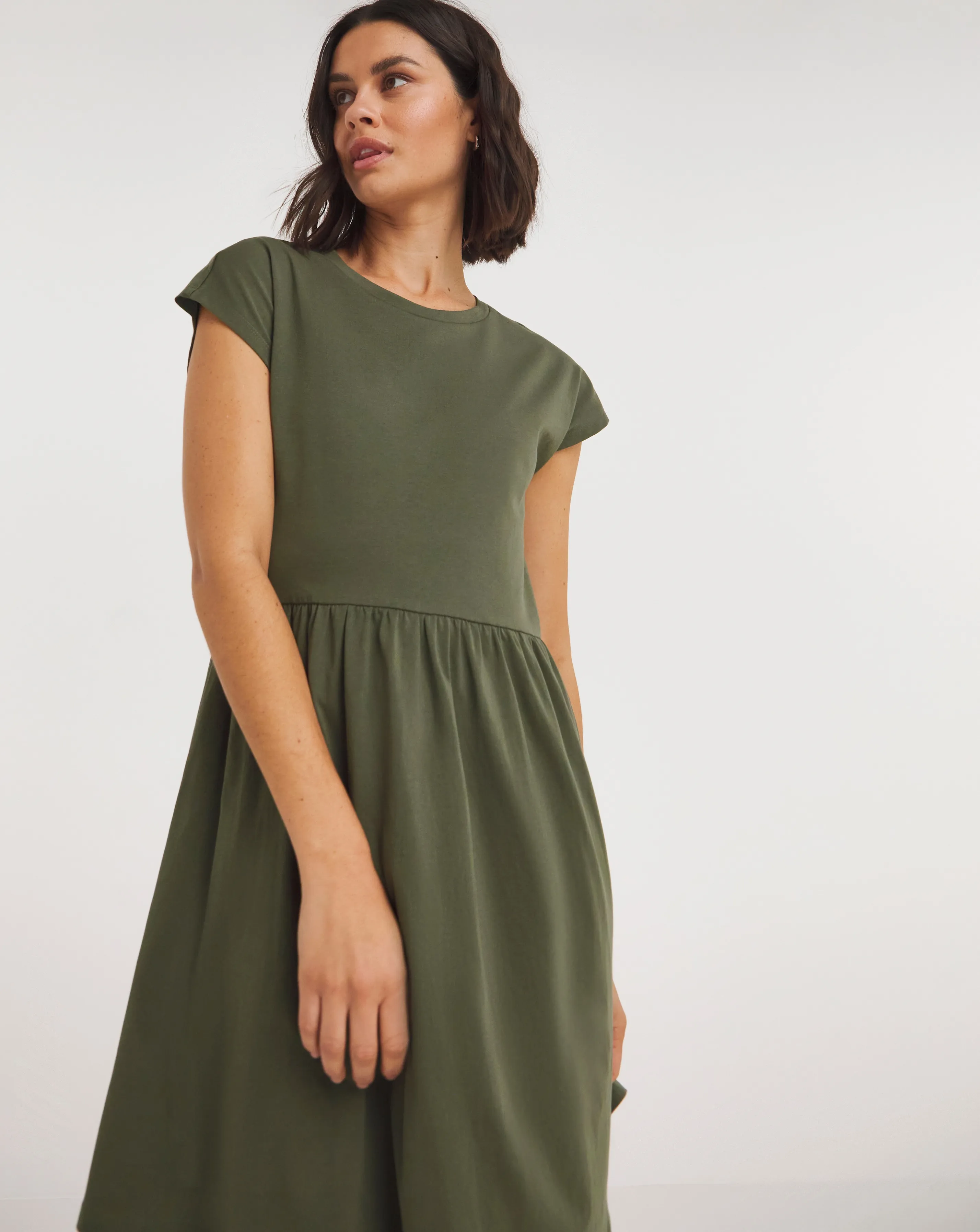 Khaki Cotton Jersey Smock Dress | Simply Be