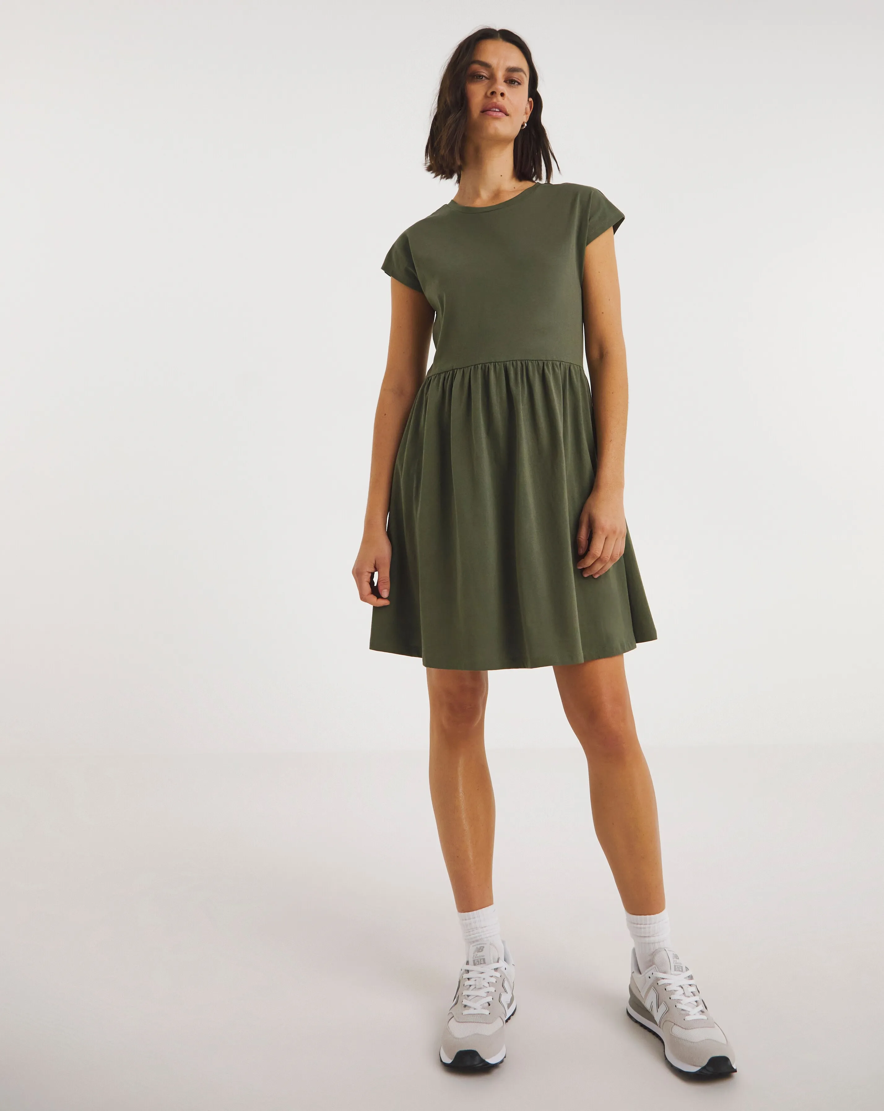 Khaki Cotton Jersey Smock Dress | Simply Be