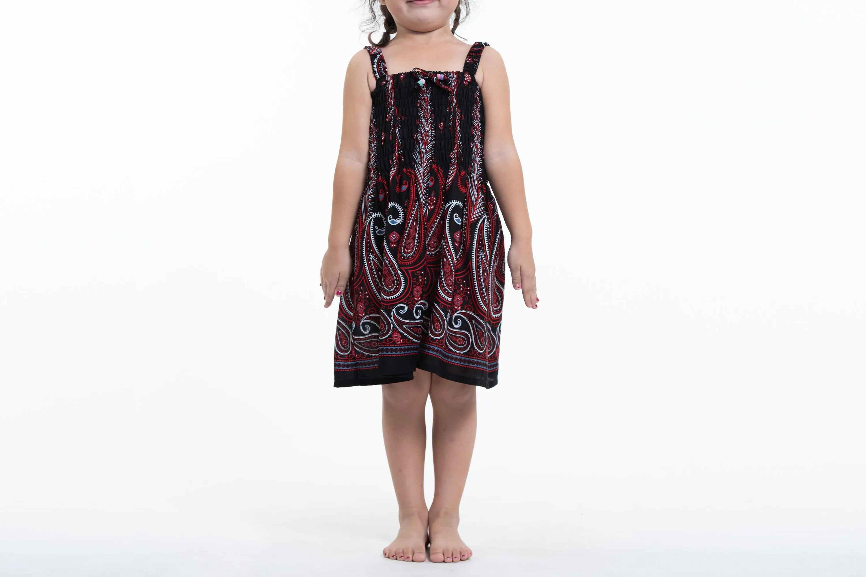 Kids Paisley Feathers Smock Dress in Black