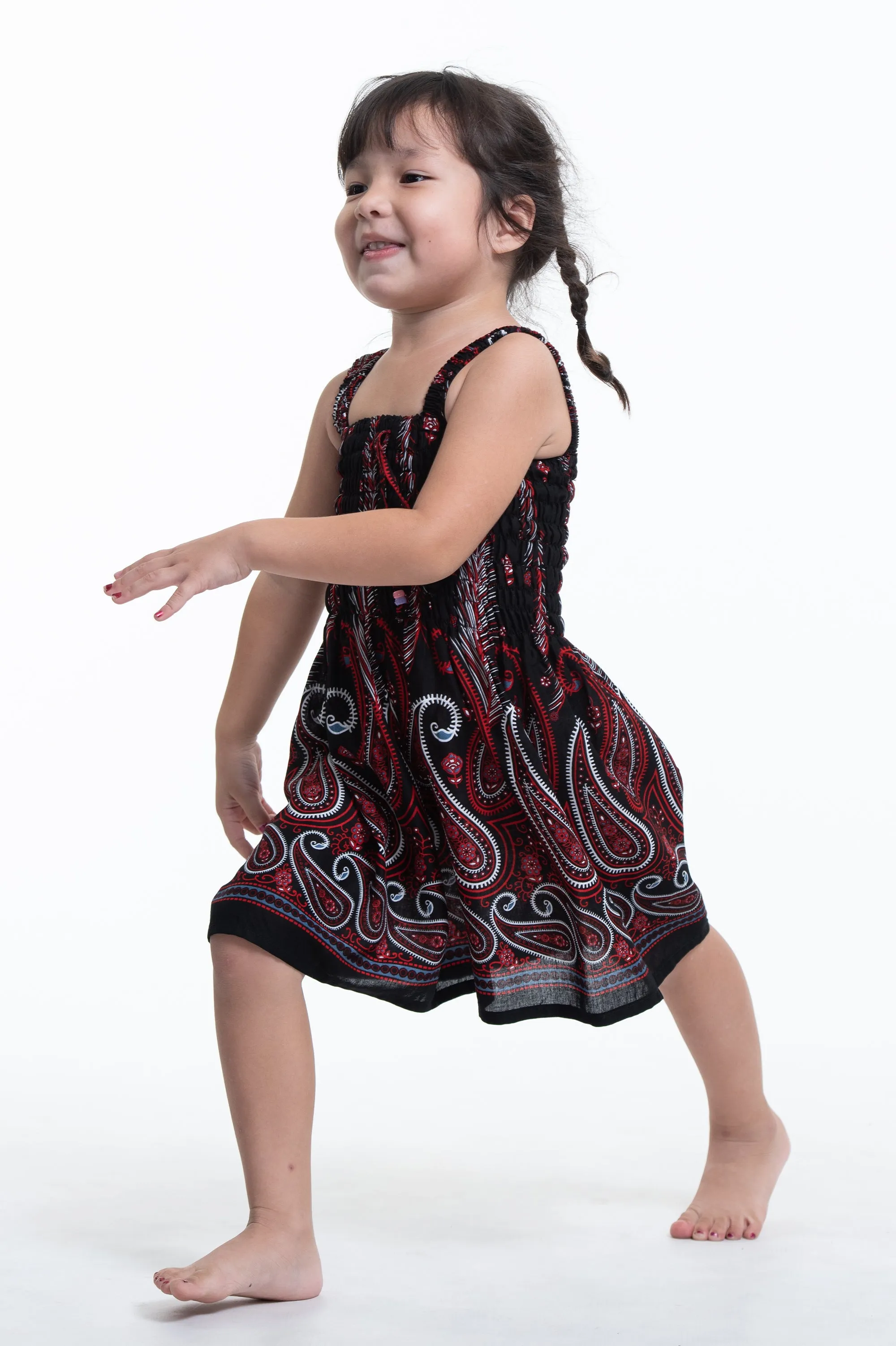 Kids Paisley Feathers Smock Dress in Black