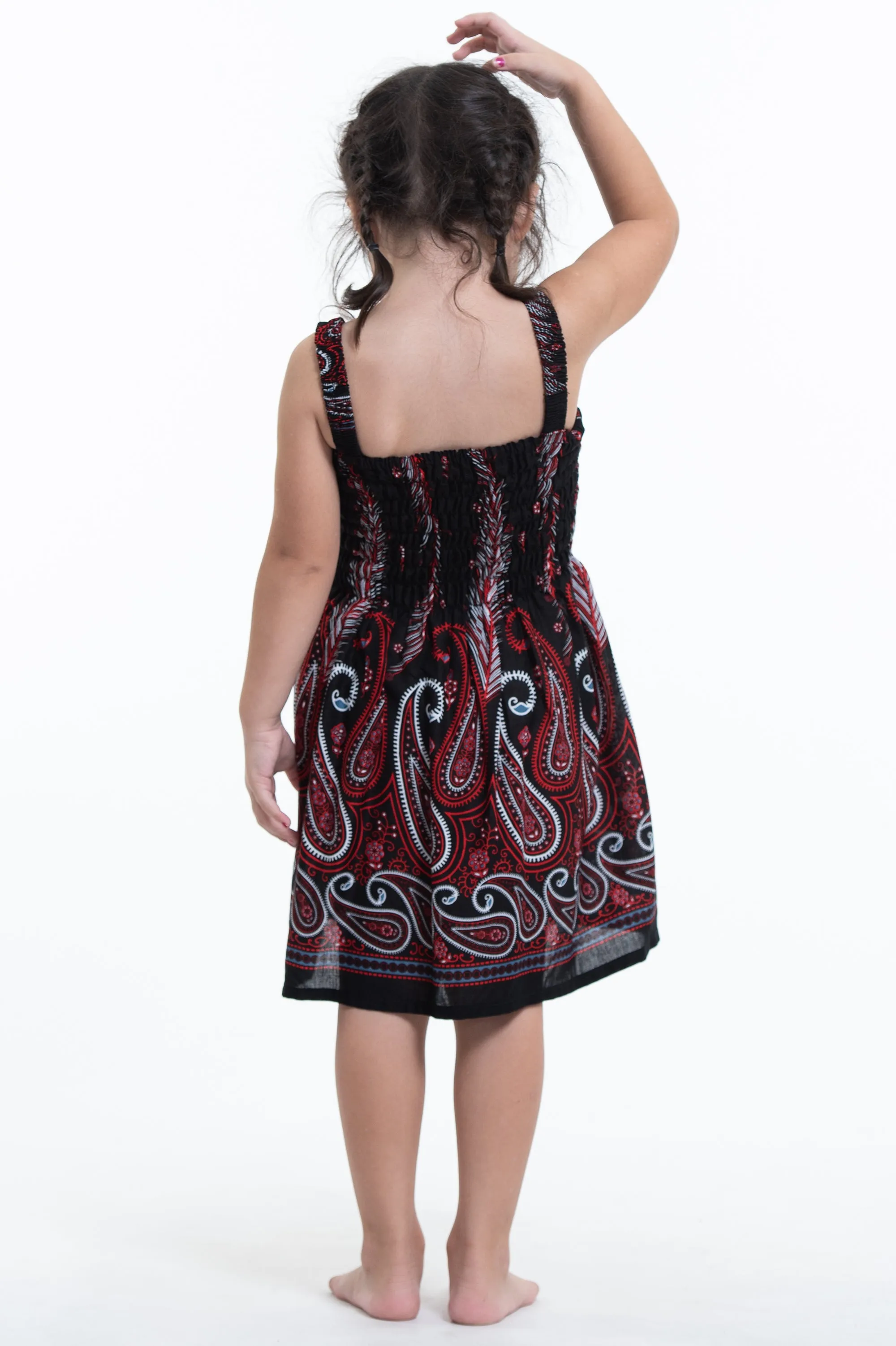 Kids Paisley Feathers Smock Dress in Black