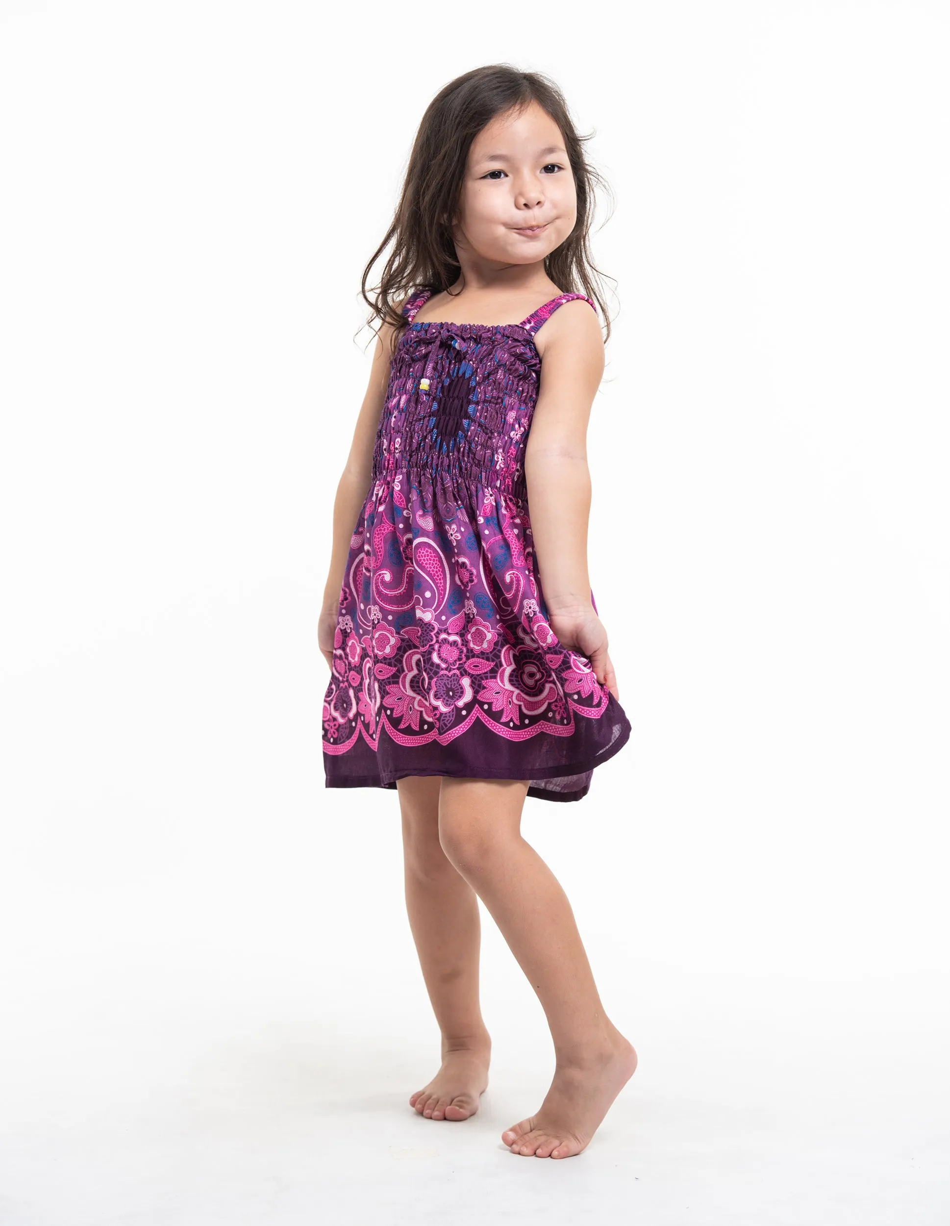 Kids Paisley Mandalas Smock Dress in Purple